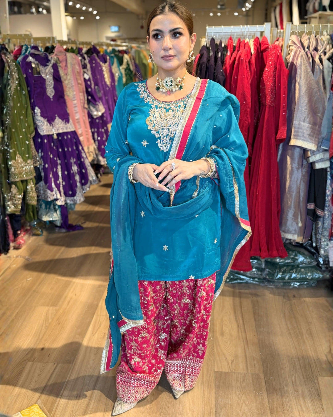 Teal And Rani Pink Farshi Salwar