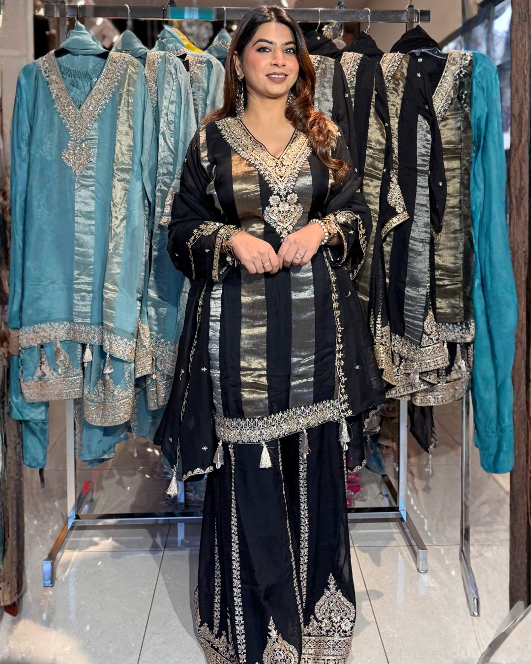 BLACK AND GOLD SHARARA