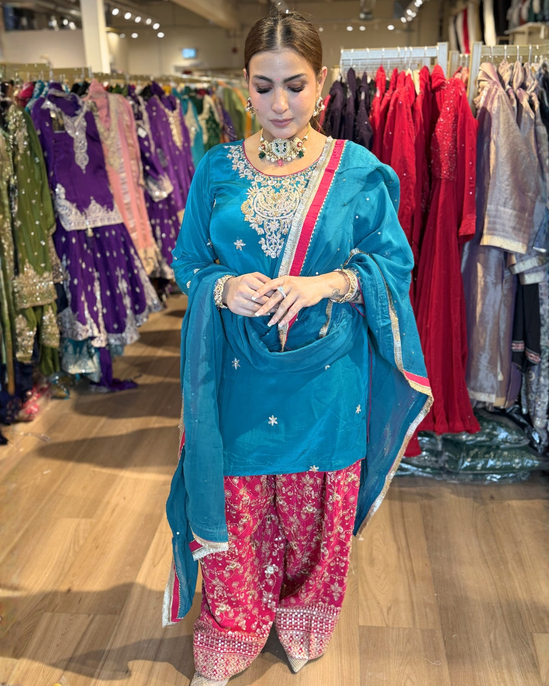 Teal And Rani Pink Farshi Salwar