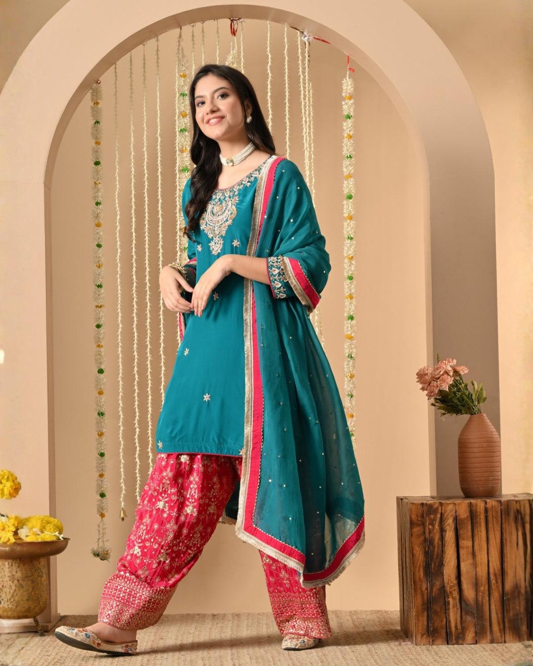 Teal And Rani Pink Farshi Salwar