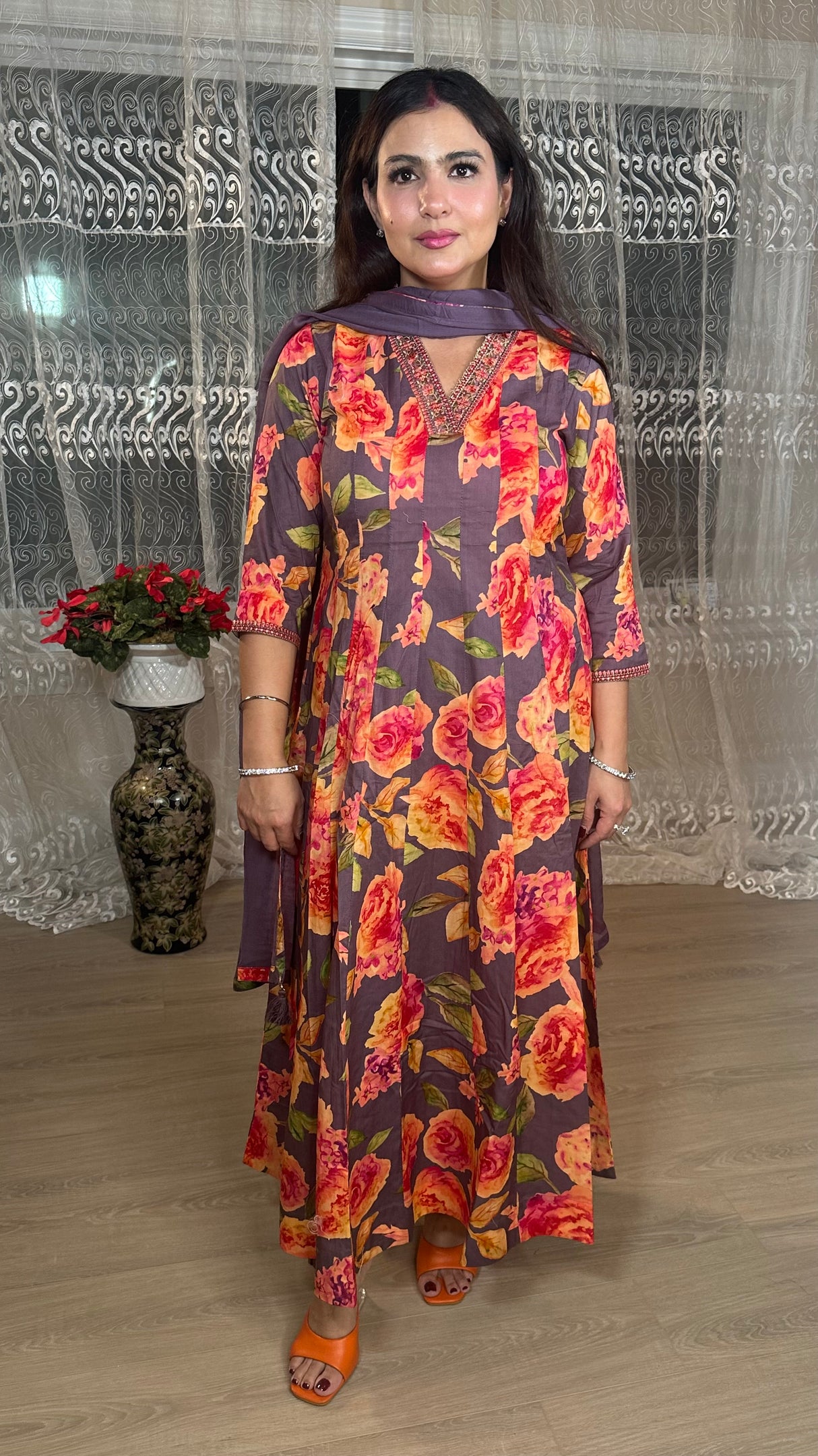 Purple floral anarkli