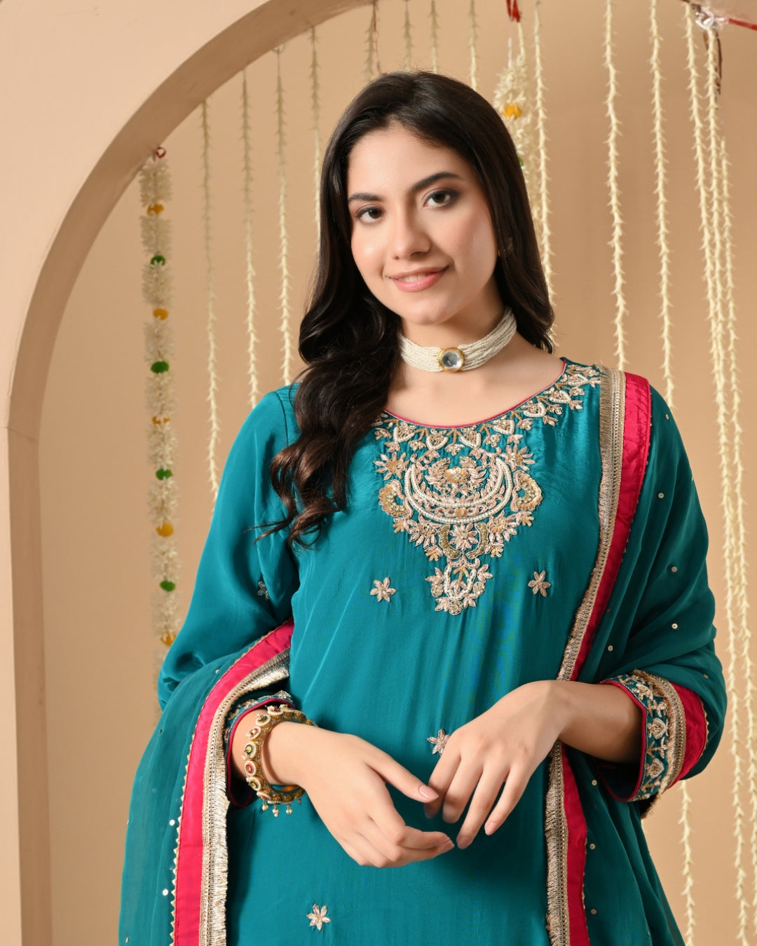 Teal And Rani Pink Farshi Salwar