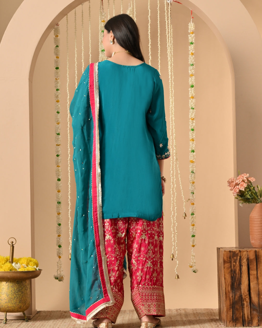 Teal And Rani Pink Farshi Salwar