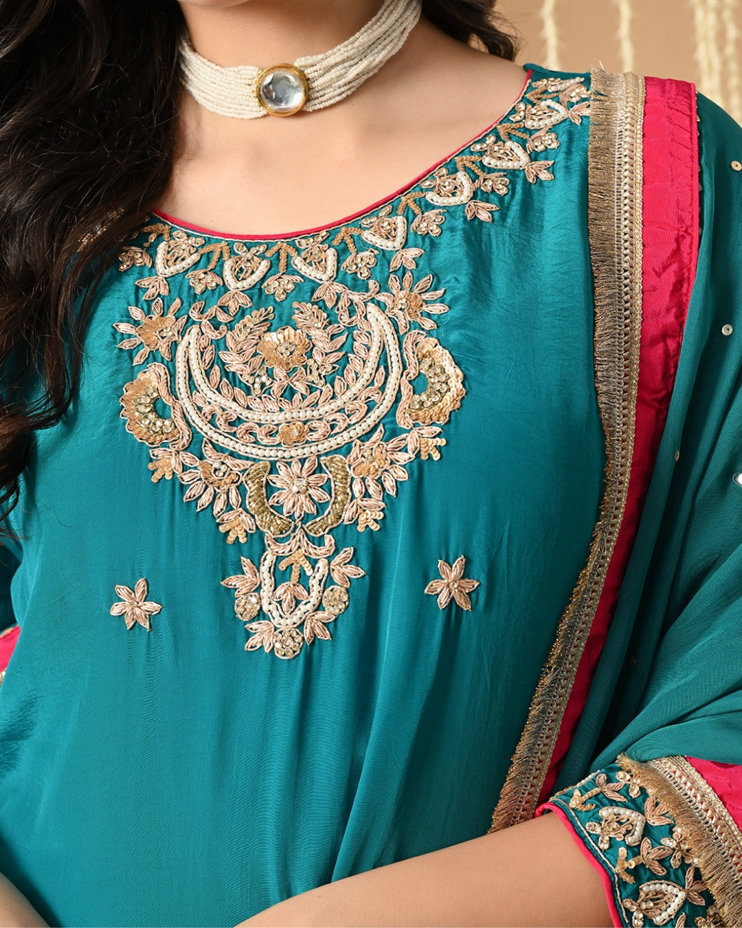 Teal And Rani Pink Farshi Salwar