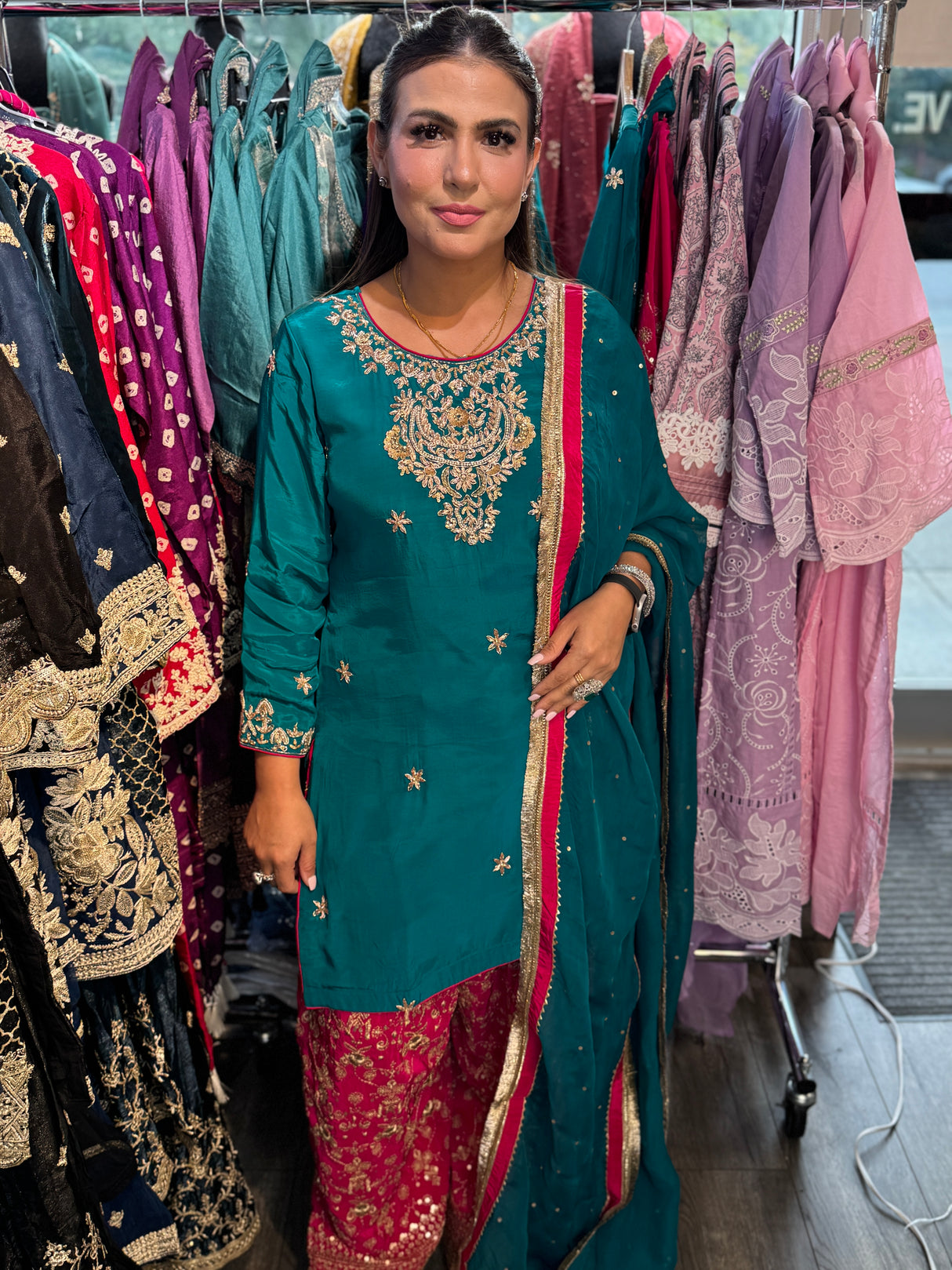 teal and rani pink farshi salwar