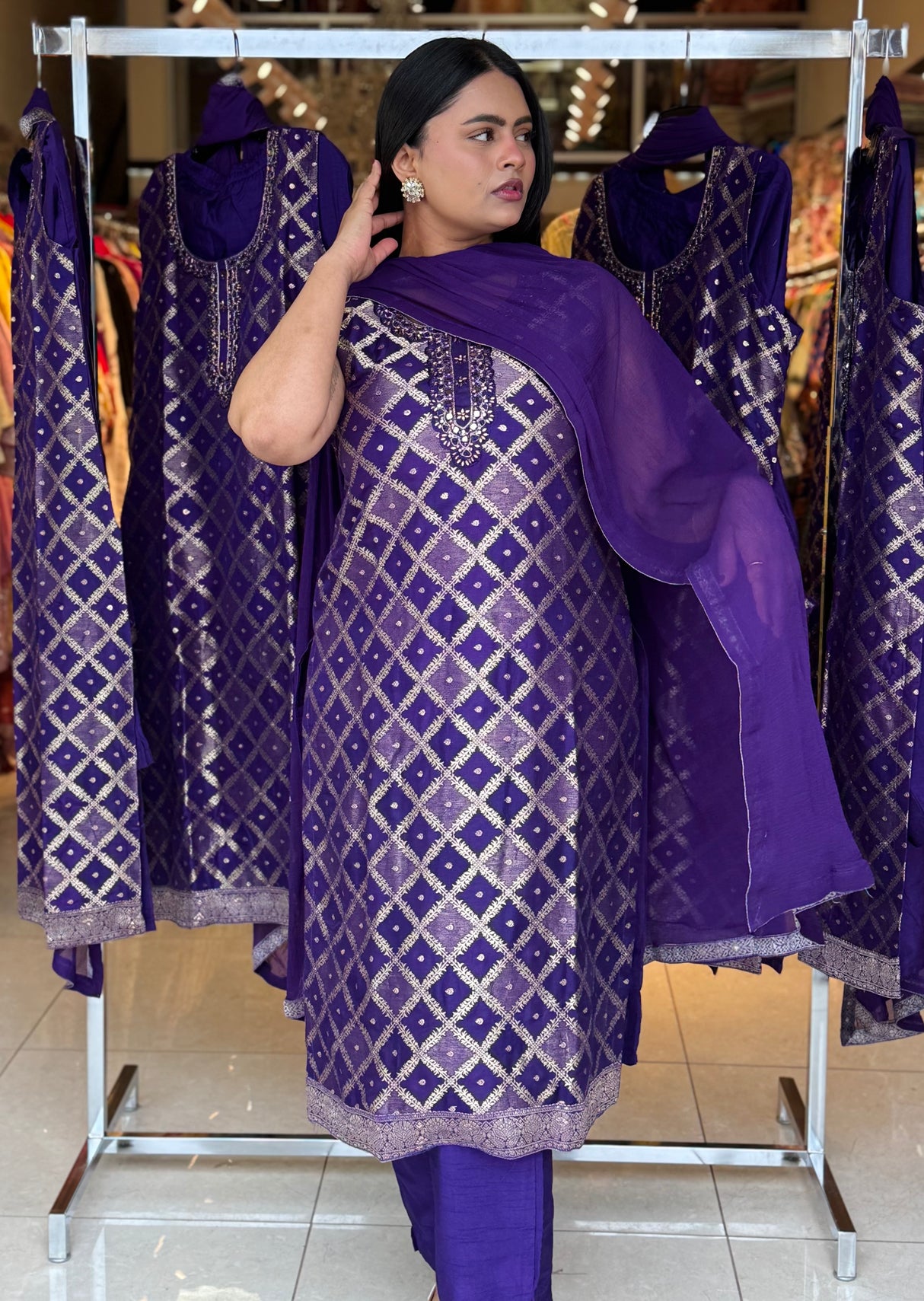 Gold Thread Embroidery with Mirror Work suit