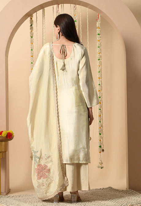 Gulzar Suit – Hand-Embroidered Cream Silk Ensemble