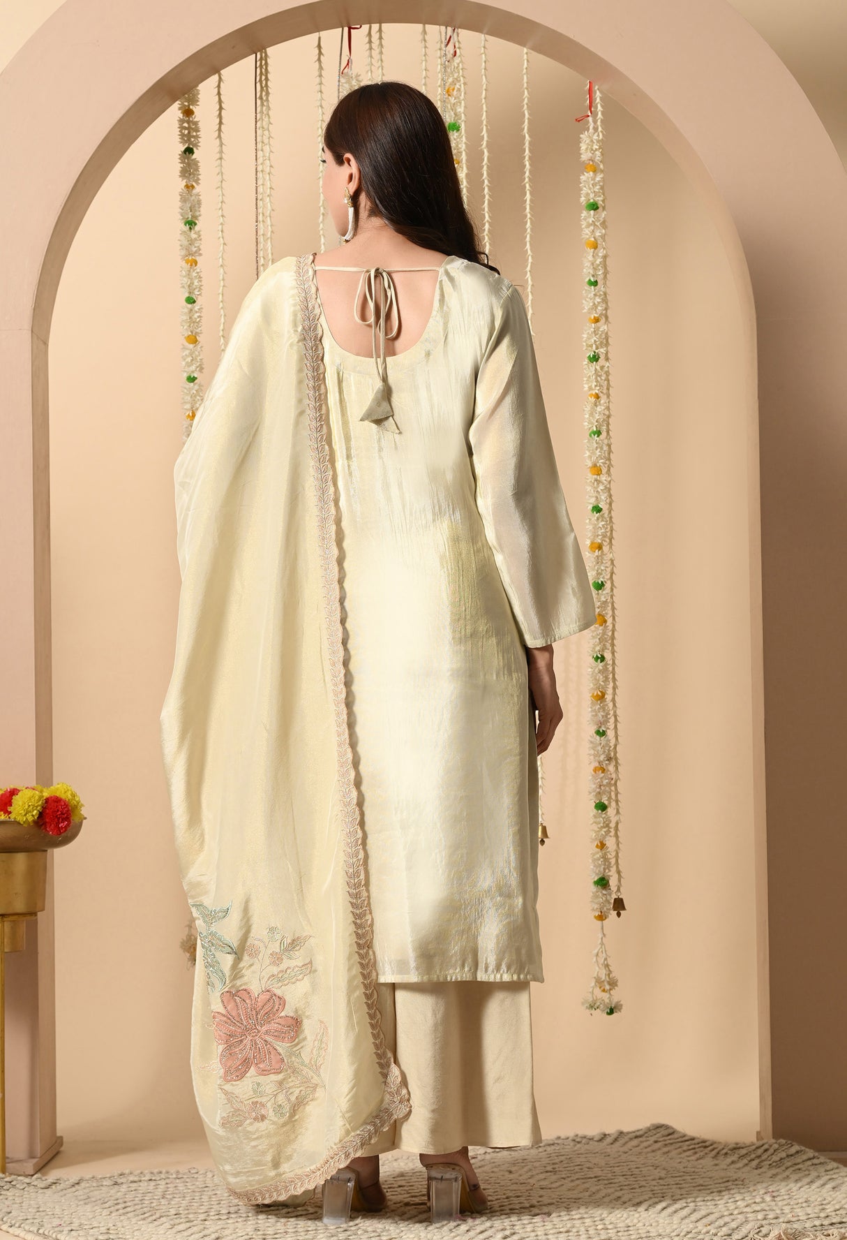 Gulzar Suit – Hand-Embroidered Cream Silk Ensemble