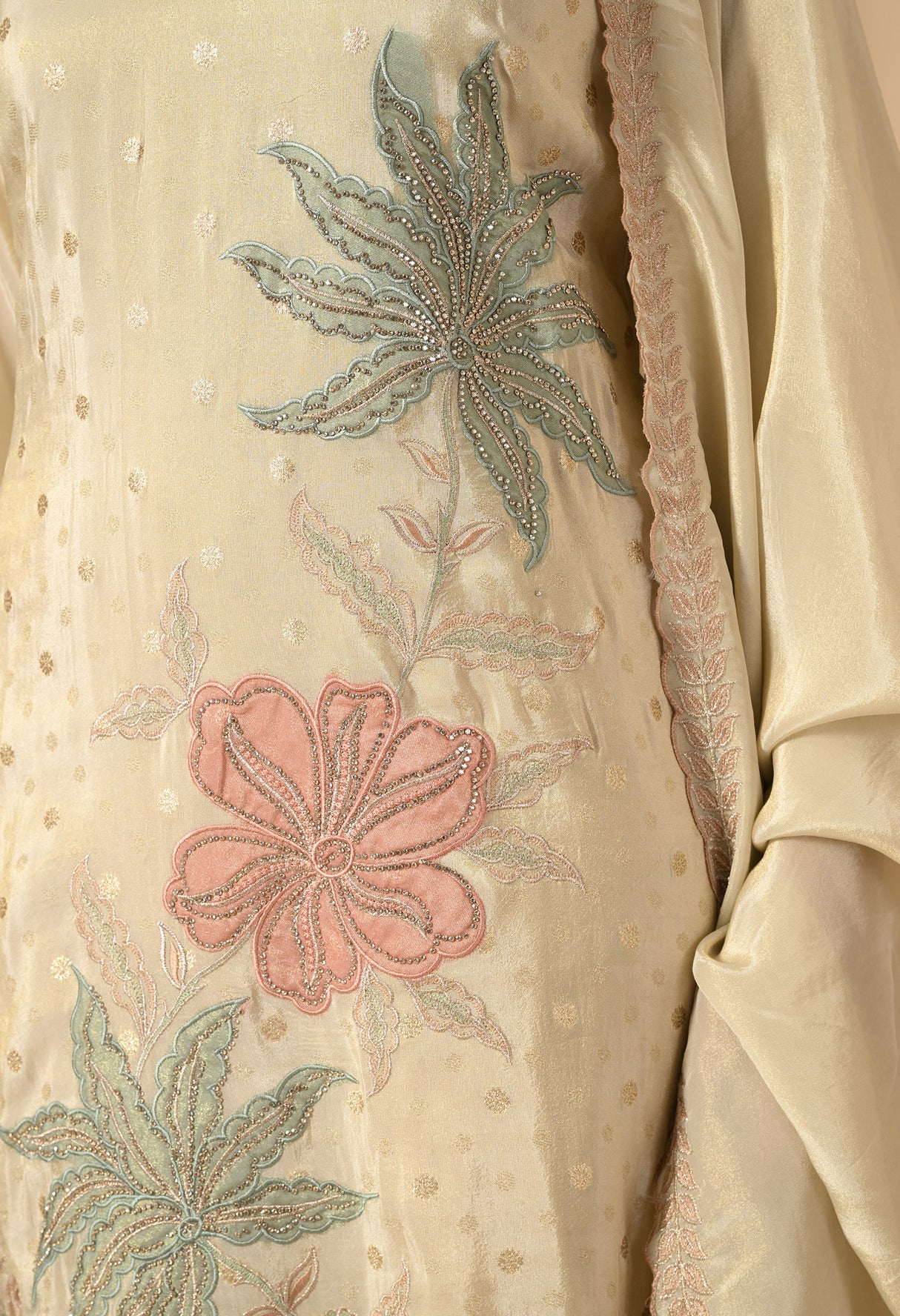 Gulzar Suit – Hand-Embroidered Cream Silk Ensemble