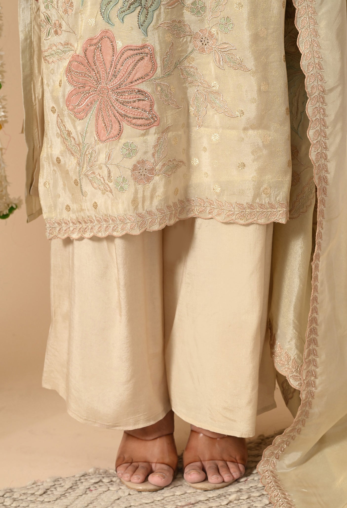 Gulzar Suit – Hand-Embroidered Cream Silk Ensemble