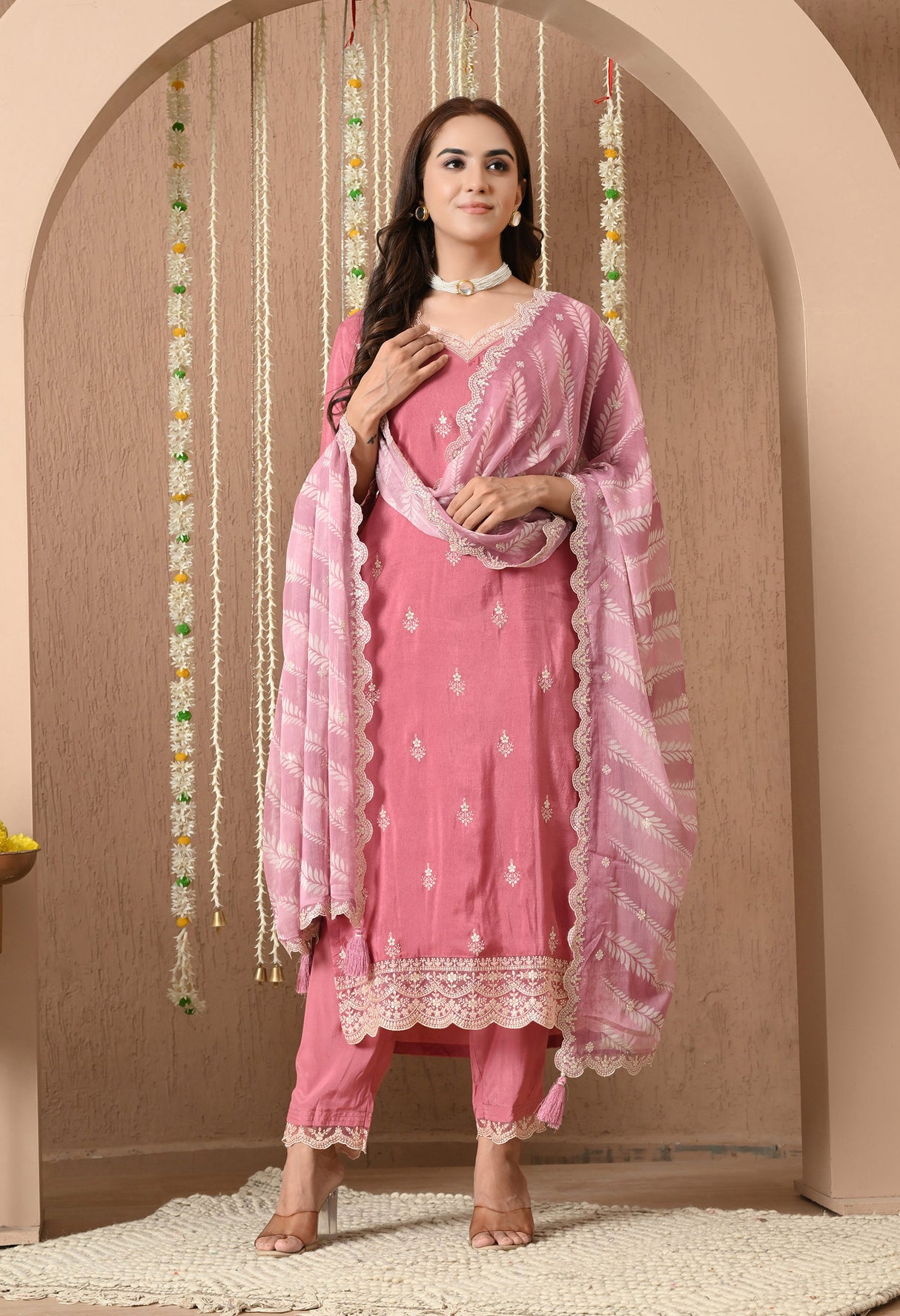 Gulbahar Dusty Rose Embroidered Suit Set