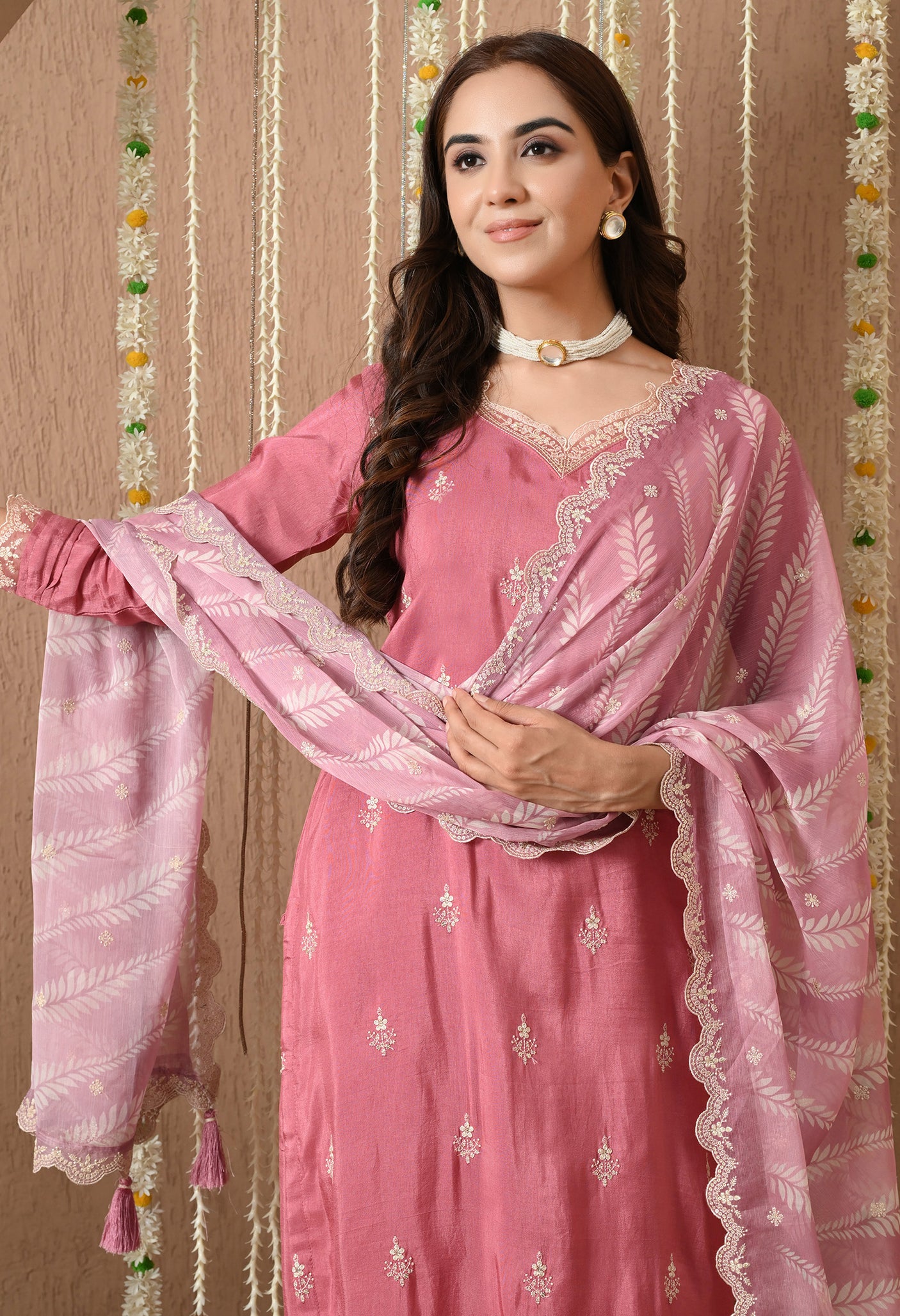 Gulbahar Dusty Rose Embroidered Suit Set