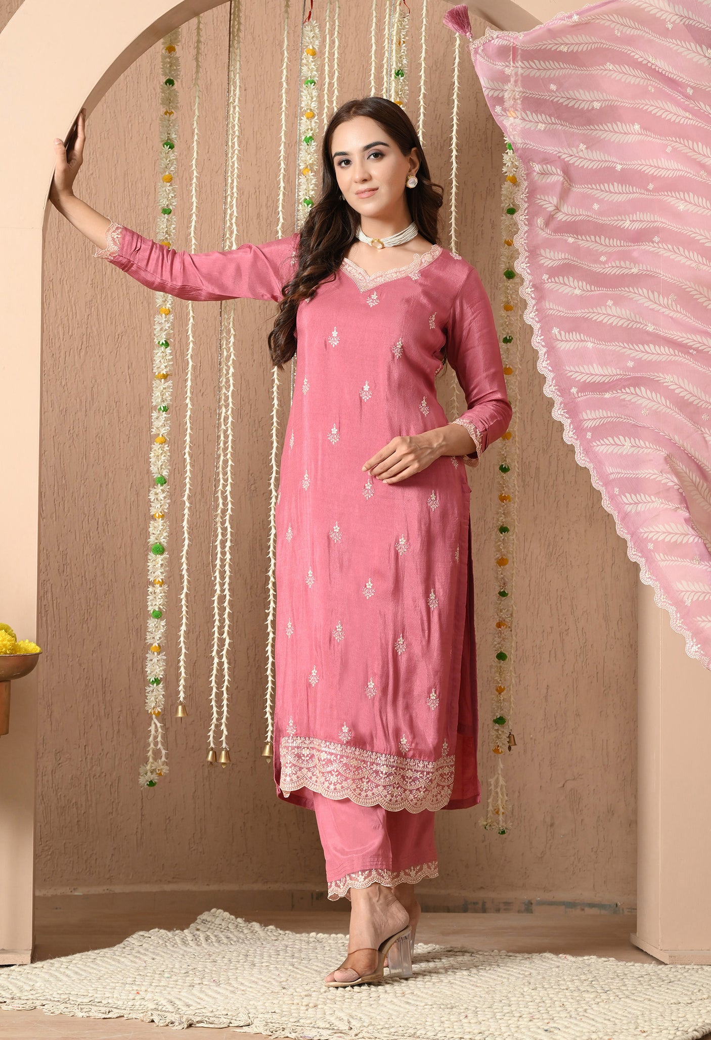 Gulbahar Dusty Rose Embroidered Suit Set
