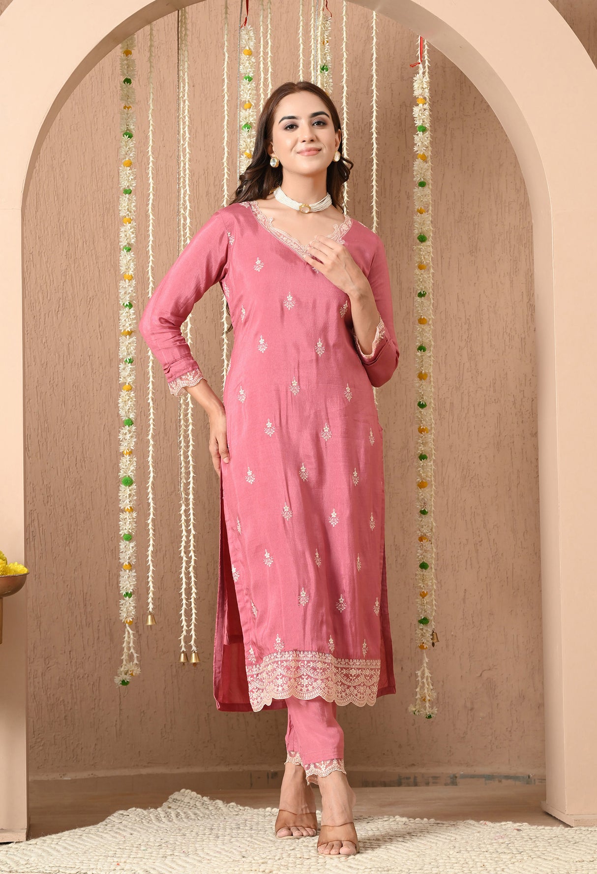 Gulbahar Dusty Rose Embroidered Suit Set