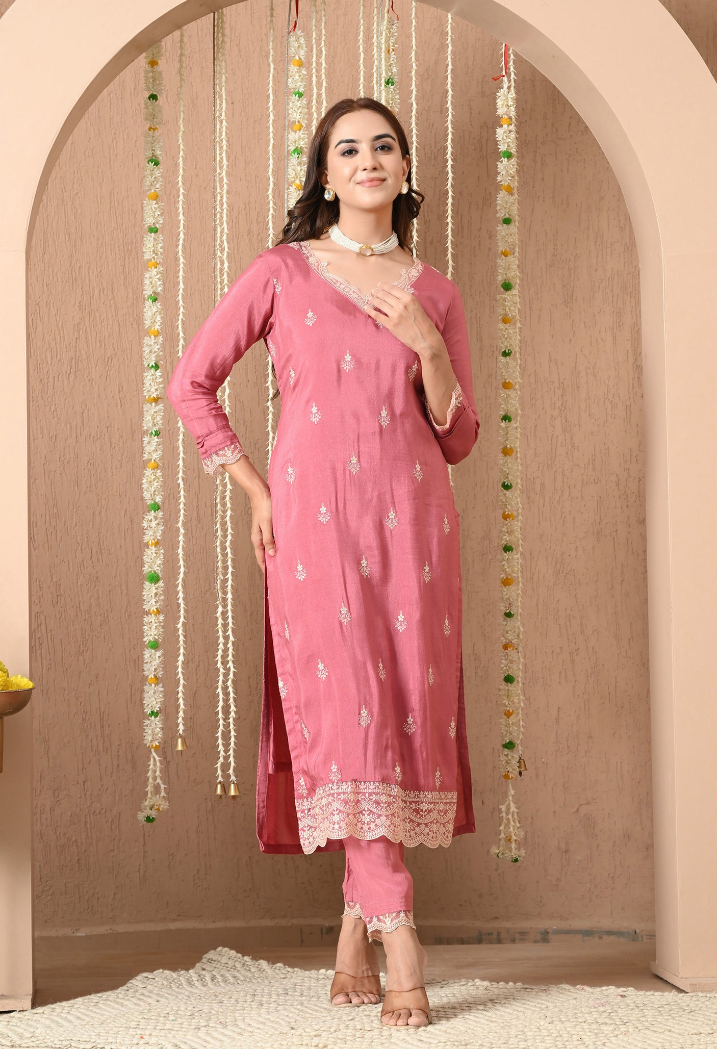 Gulbahar Dusty Rose Embroidered Suit Set