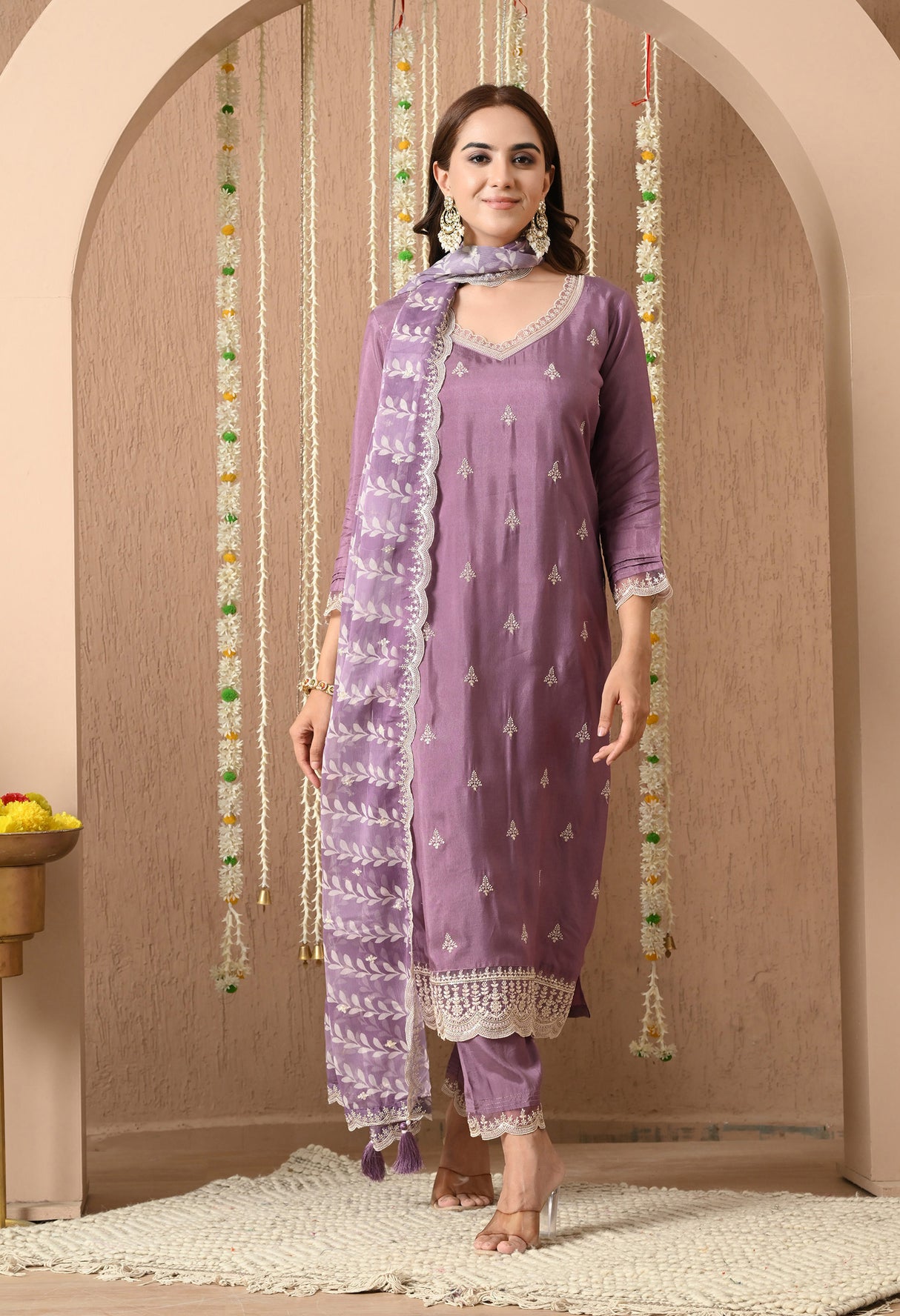 Lavender Grace Embroidered Suit Set