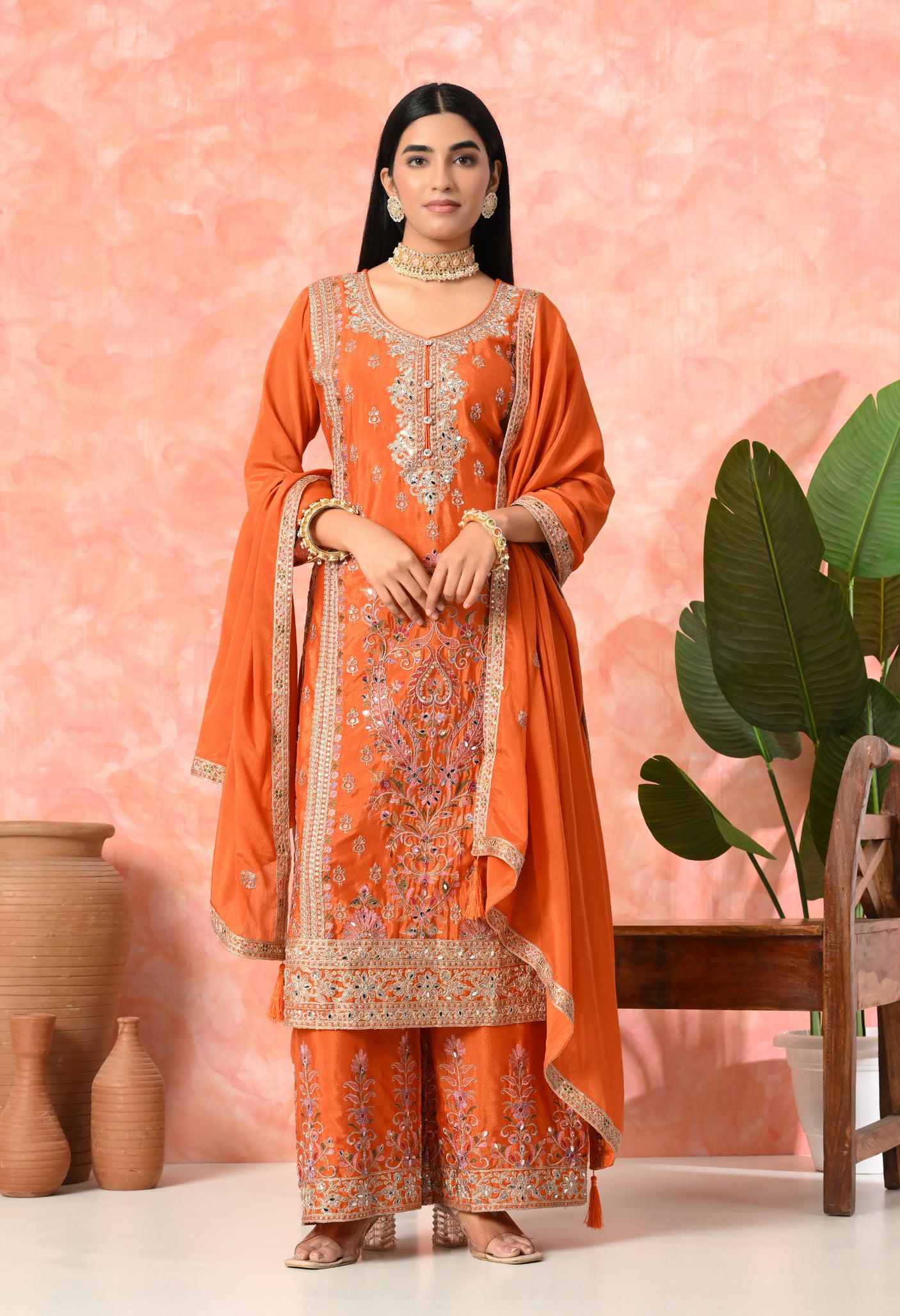 Royal Bloom Embroidered Suit Set