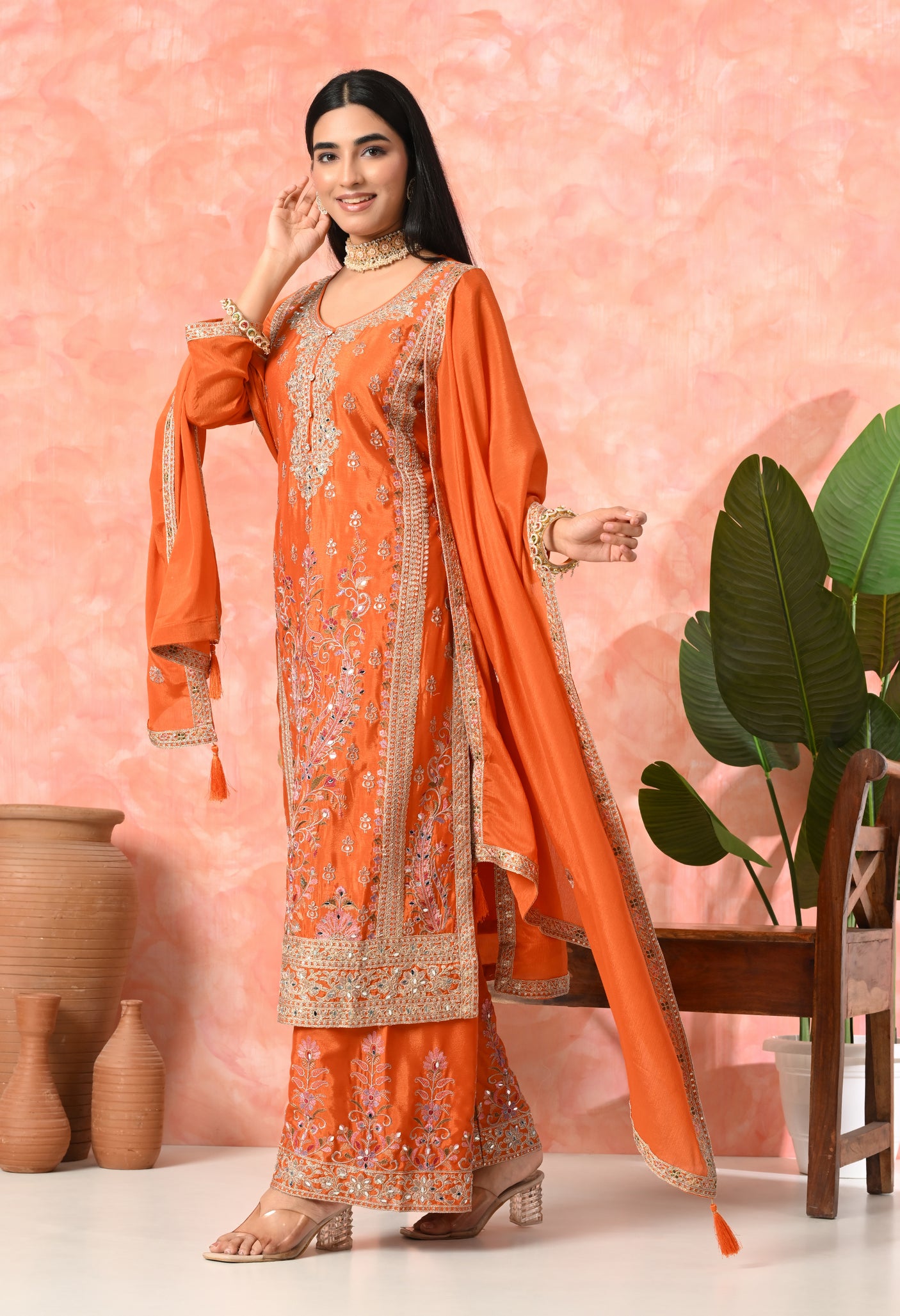 Royal Bloom Embroidered Suit Set