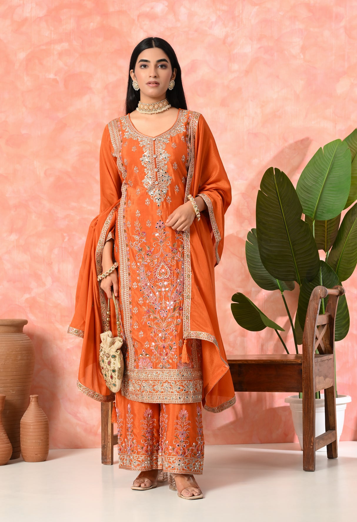 Royal Bloom Embroidered Suit Set