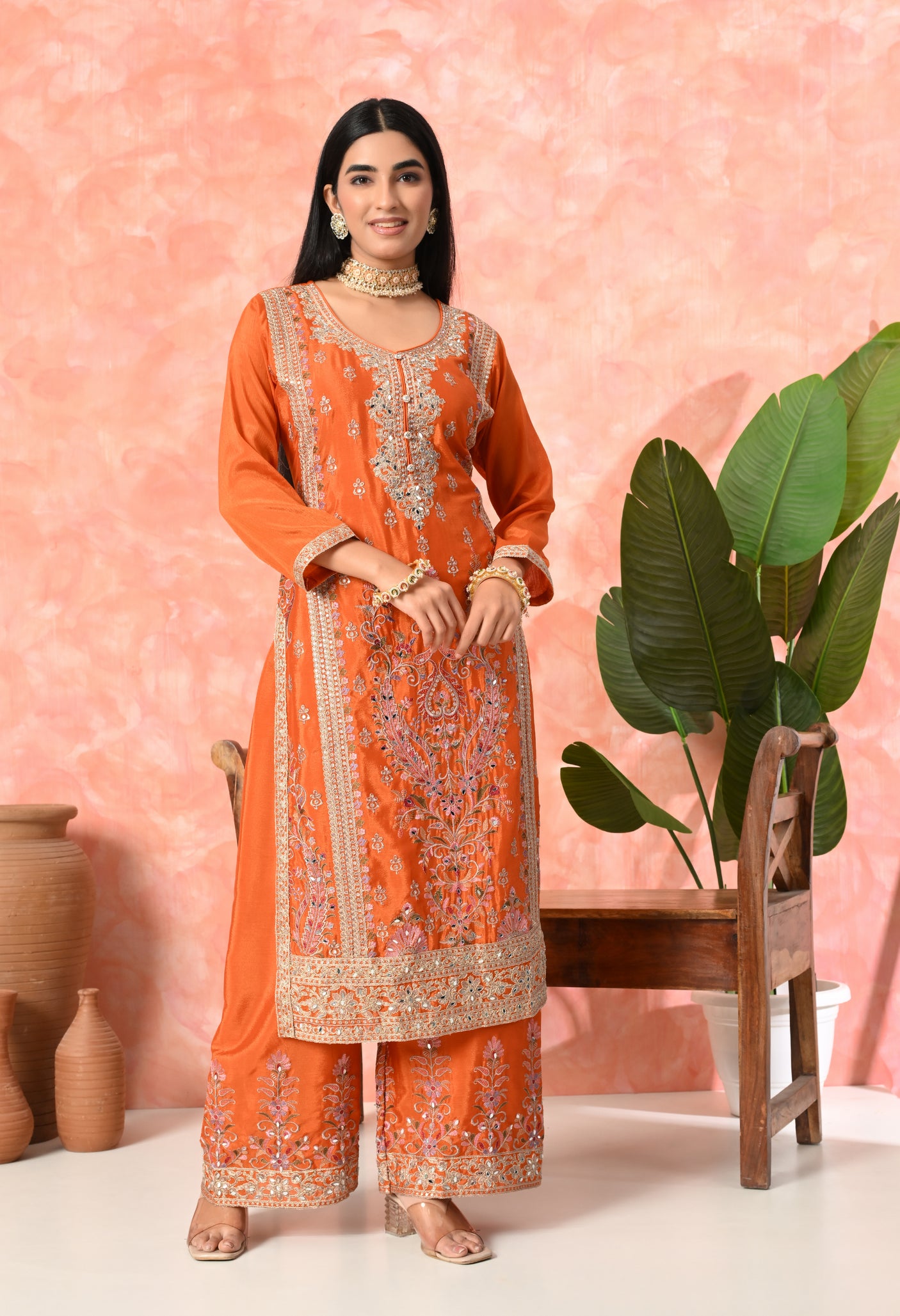 Royal Bloom Embroidered Suit Set