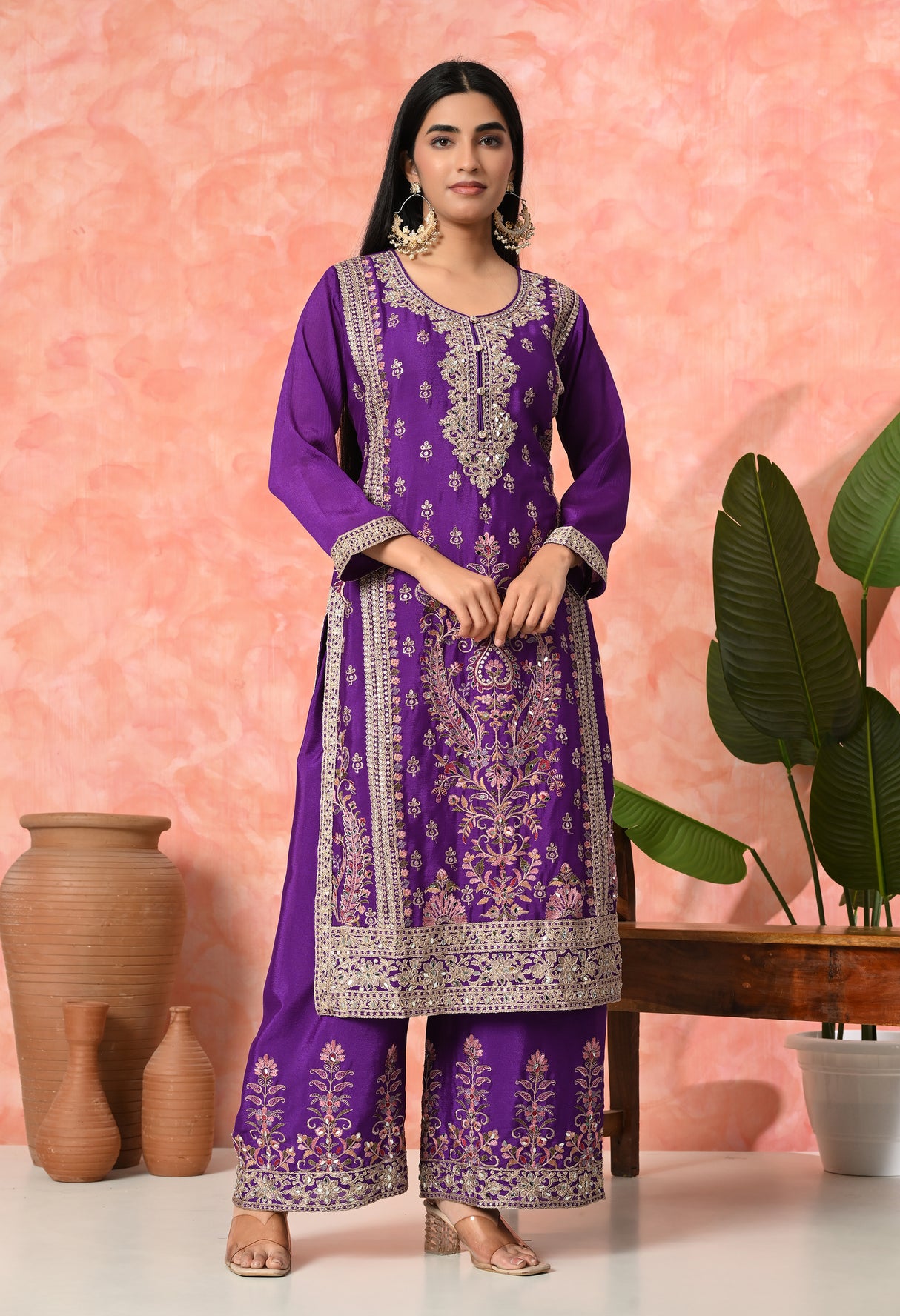 Royal Bloom Embroidered Suit Set