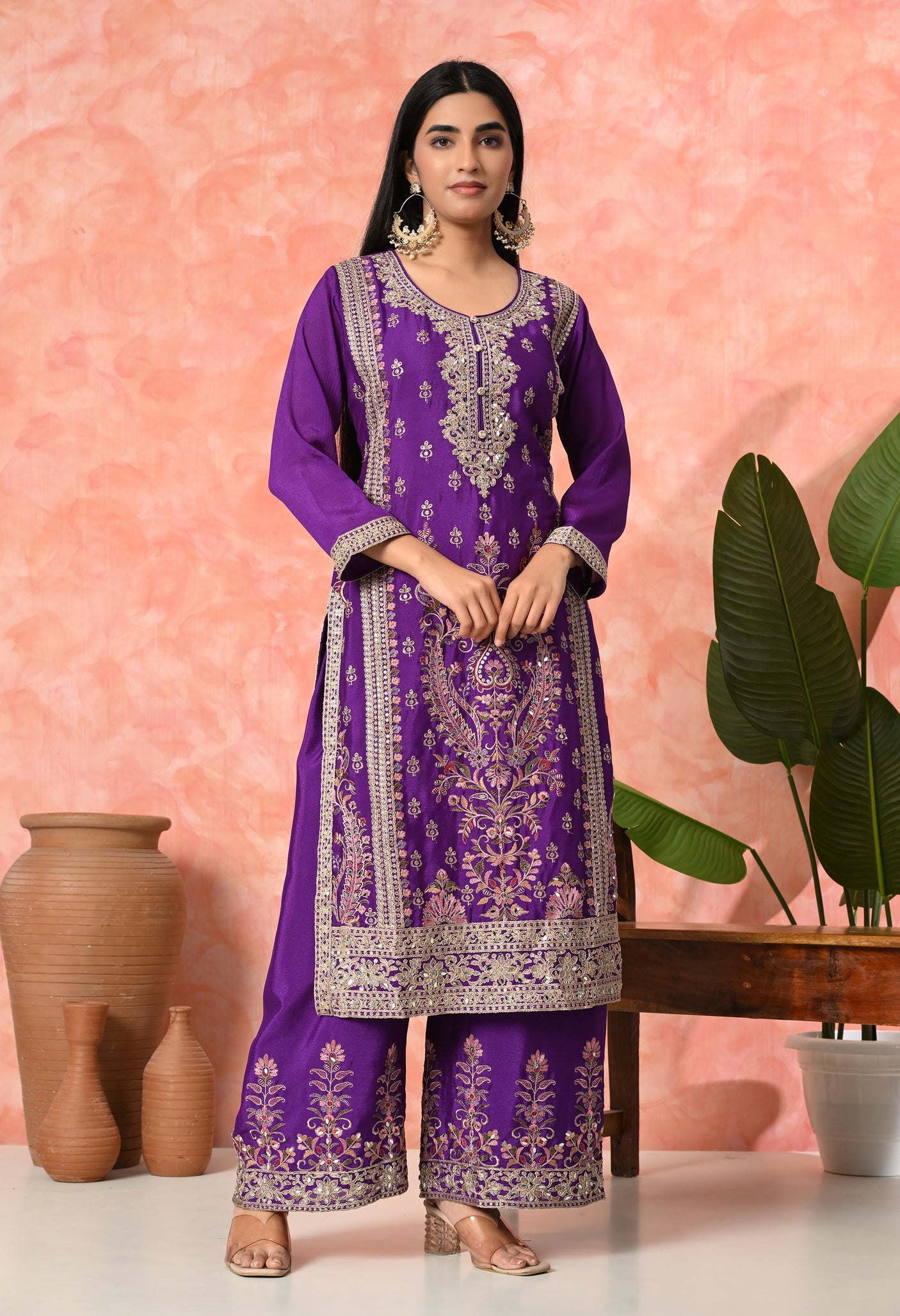 Royal Bloom Embroidered Suit Set