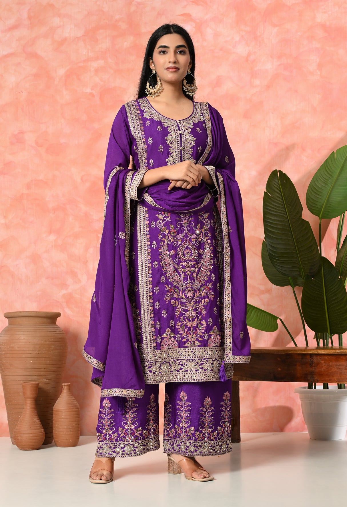 Royal Bloom Embroidered Suit Set
