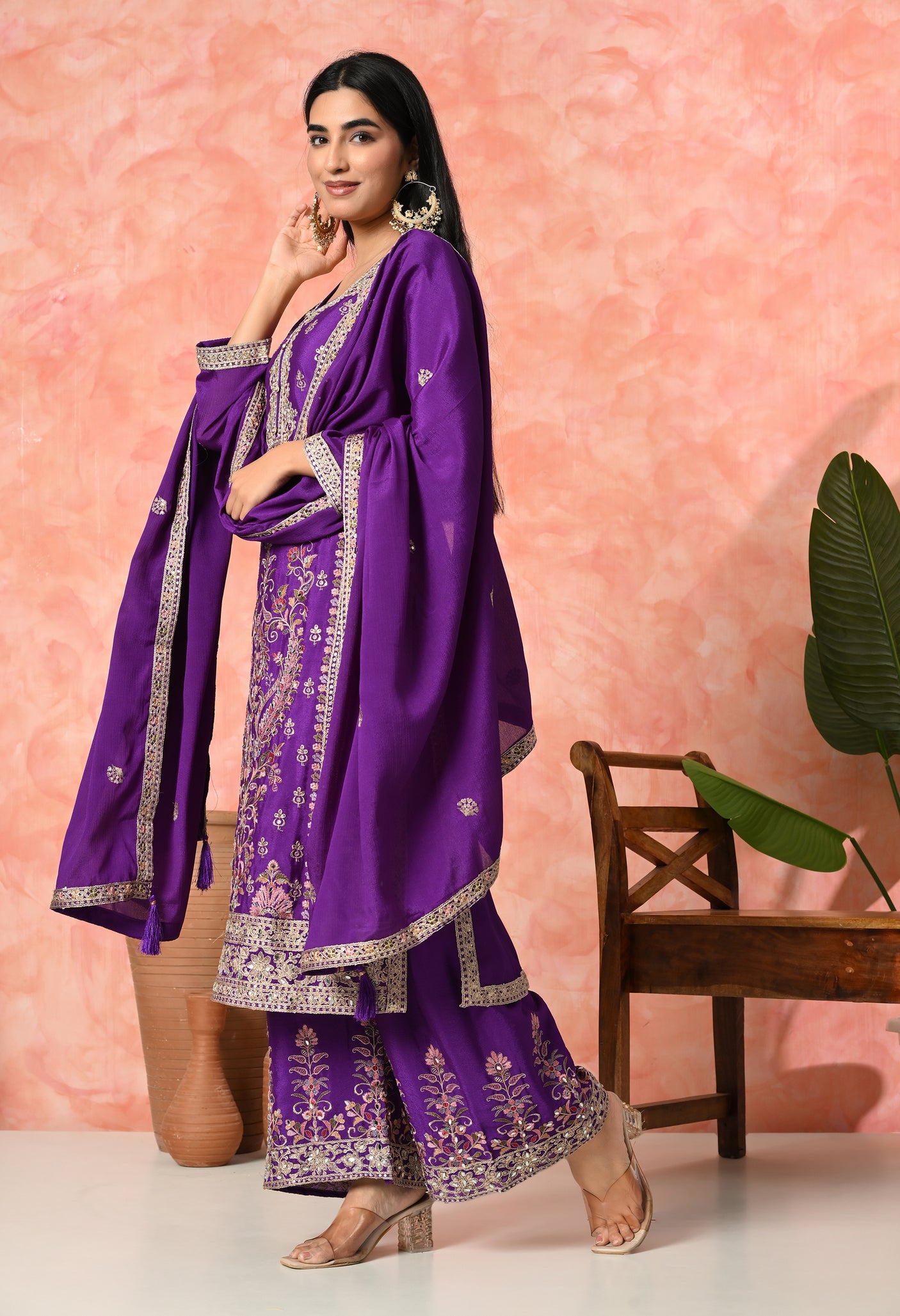 Royal Bloom Embroidered Suit Set