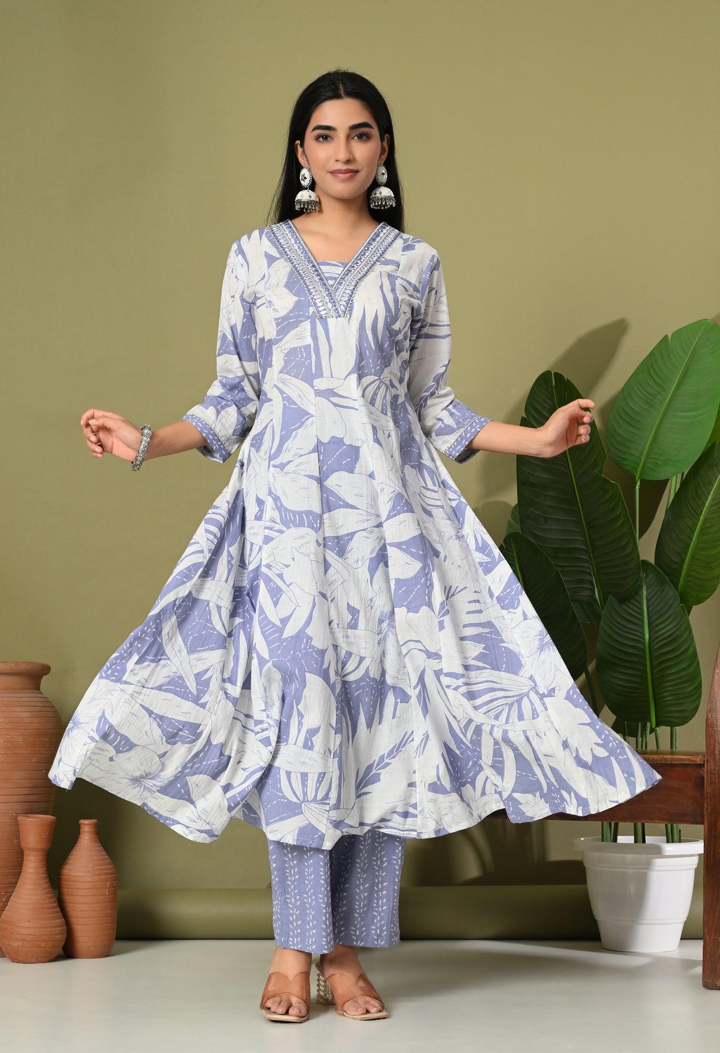 Lavender Leafy Breeze Anarkali Set