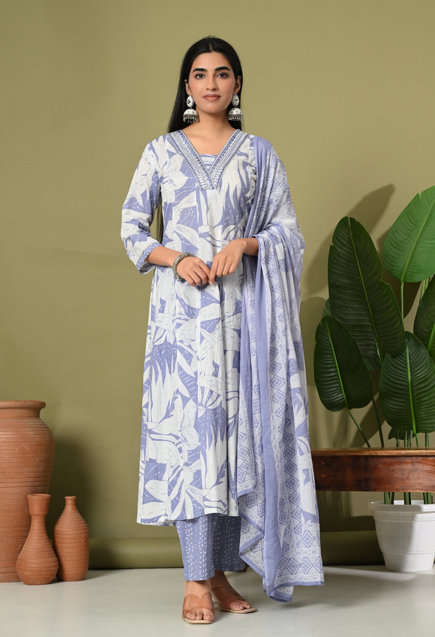 Lavender Leafy Breeze Anarkali Set