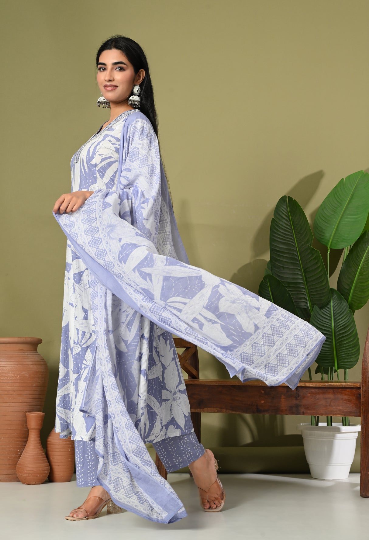 Lavender Leafy Breeze Anarkali Set