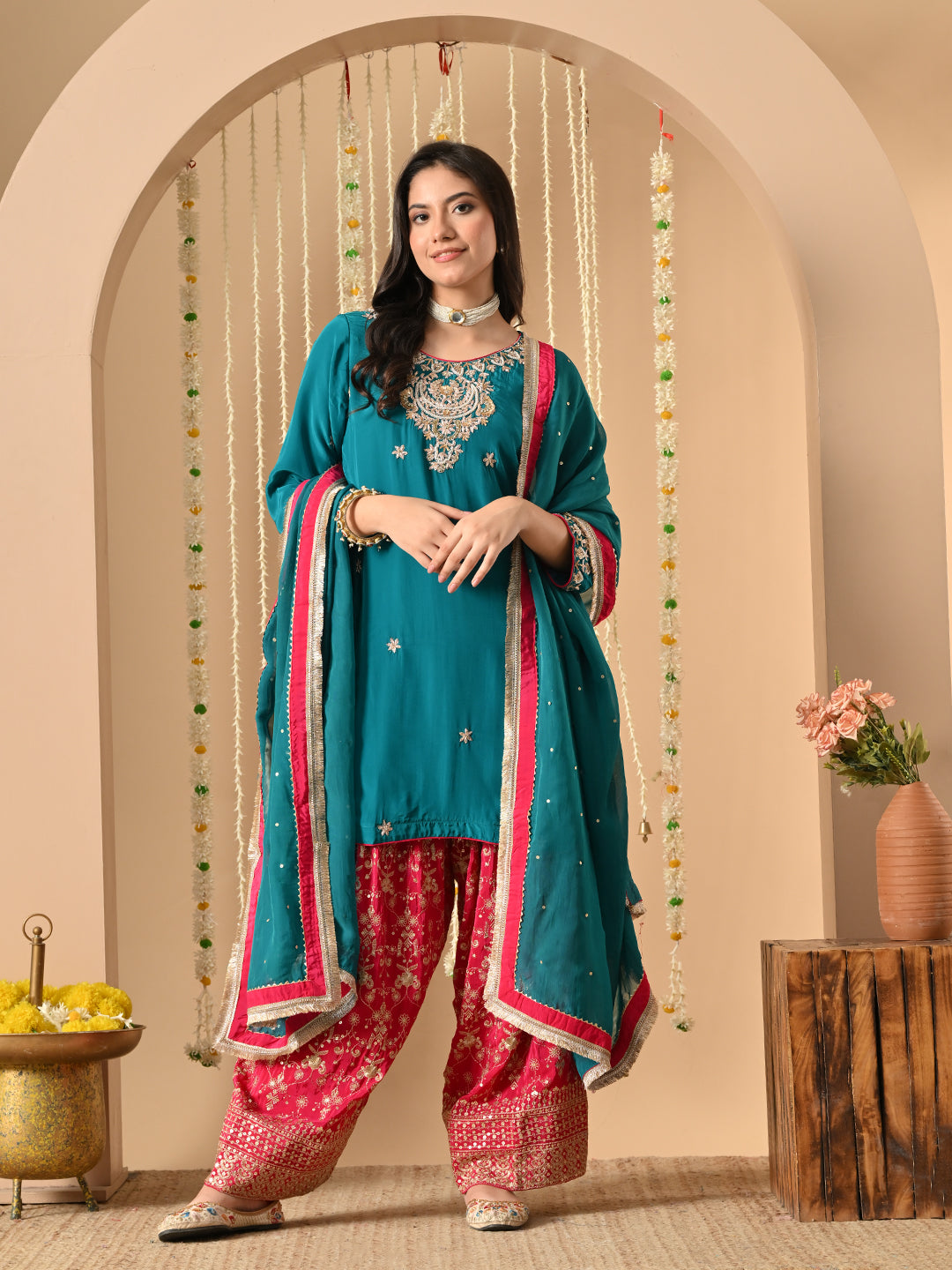 teal and rani pink farshi salwar
