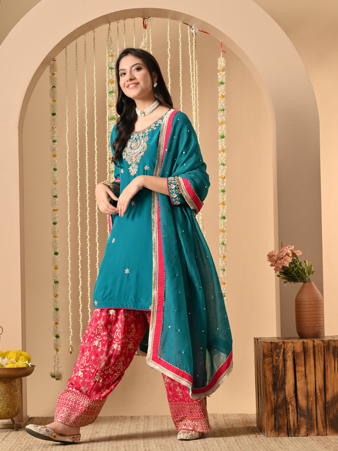 teal and rani pink farshi salwar