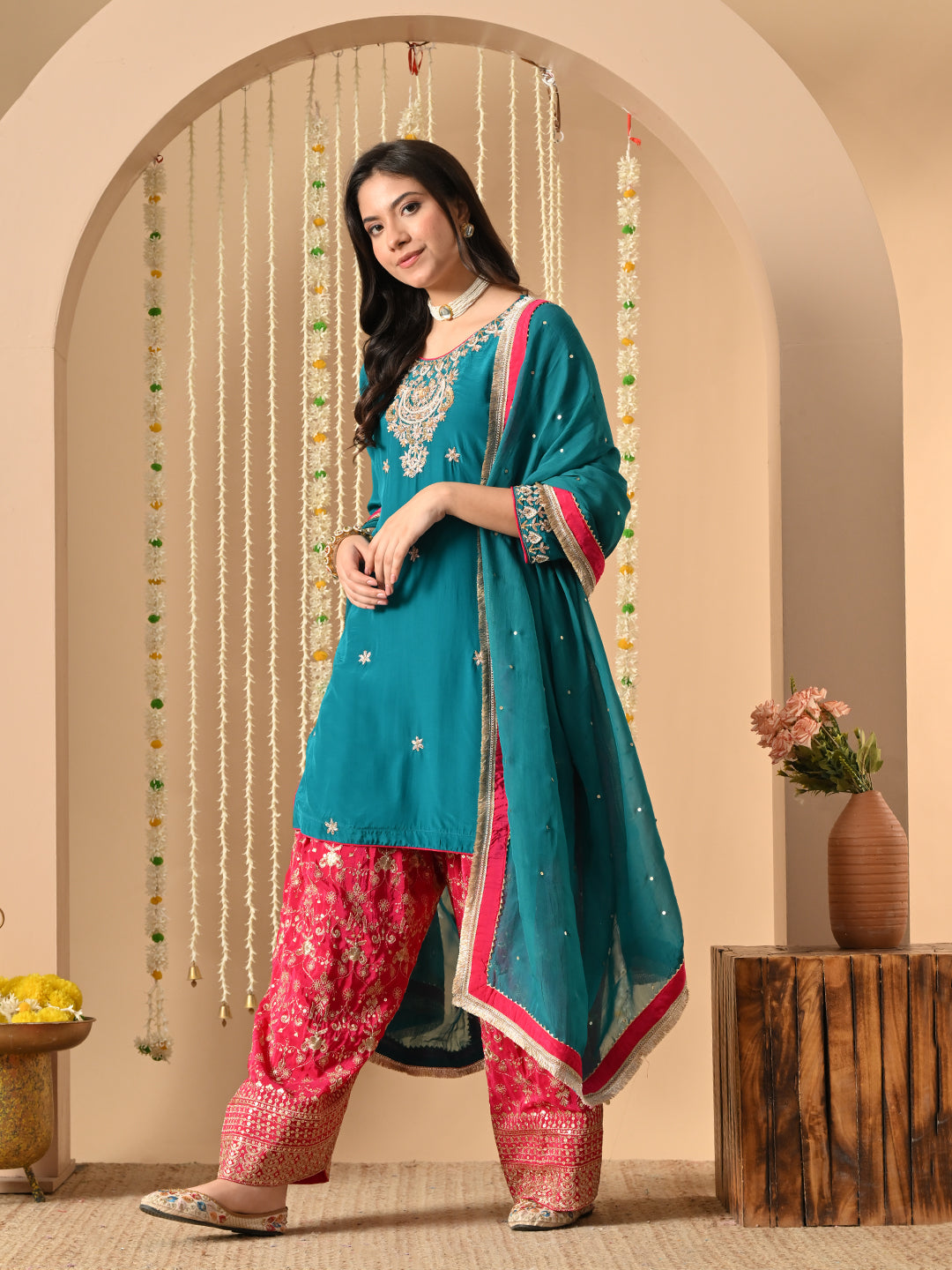 teal and rani pink farshi salwar