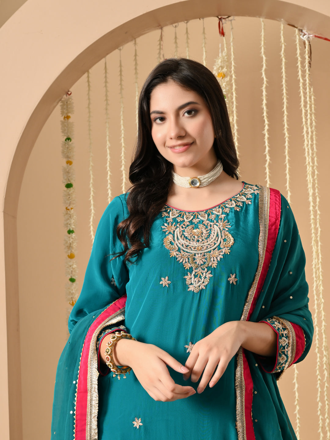 teal and rani pink farshi salwar