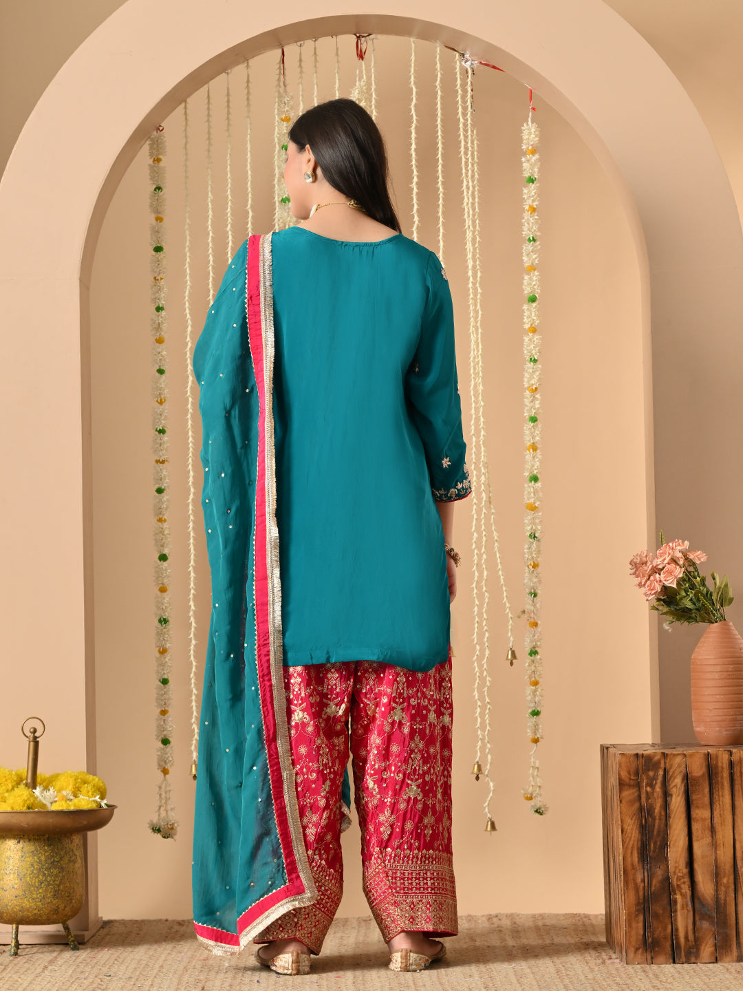 teal and rani pink farshi salwar