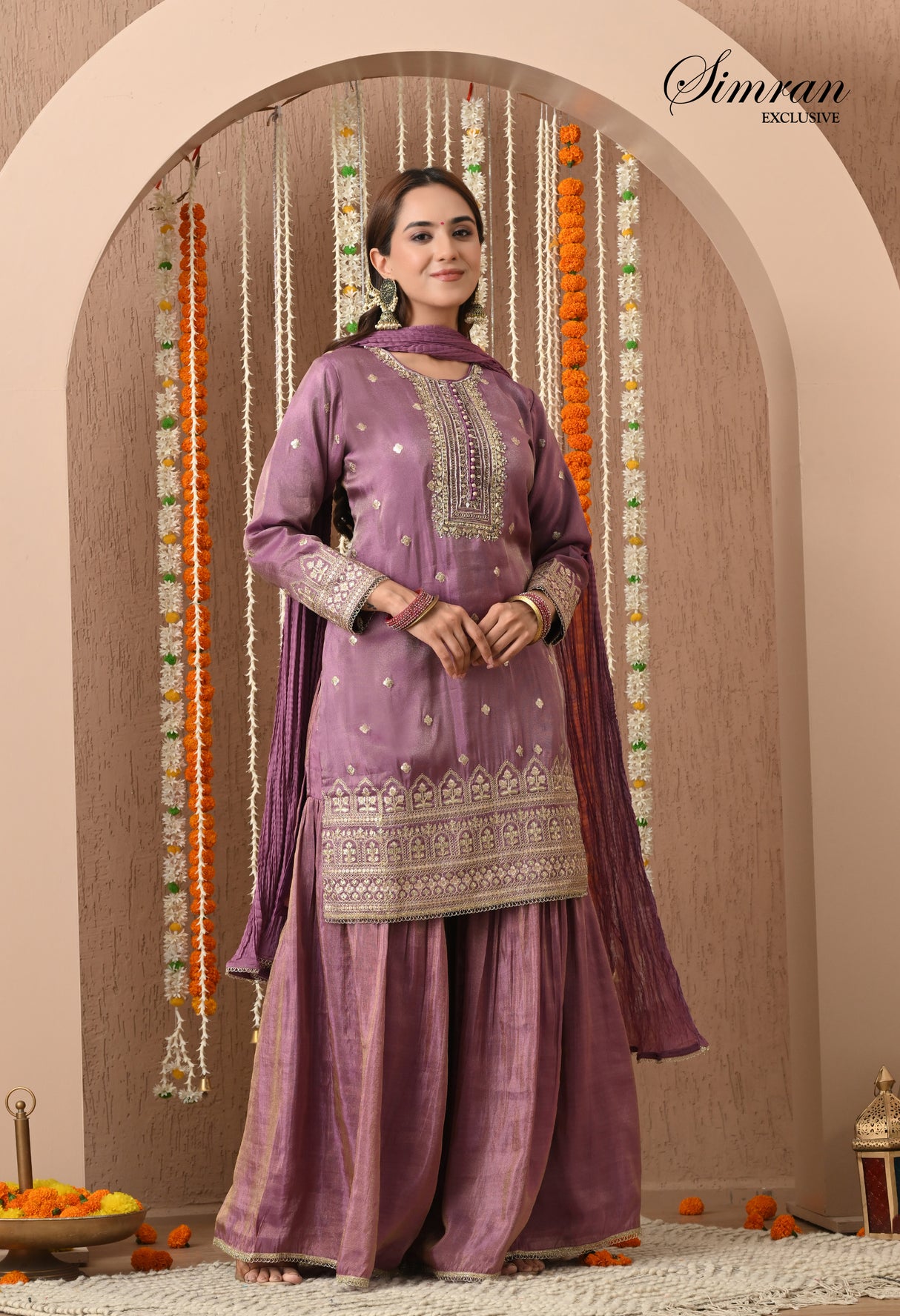 Lavender Zari Sharara Set