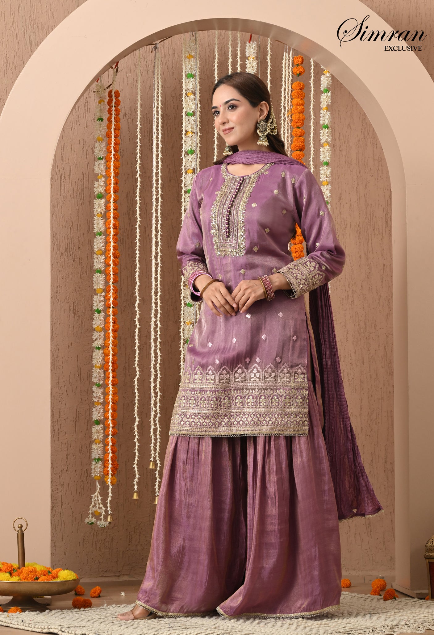 Lavender Zari Sharara Set