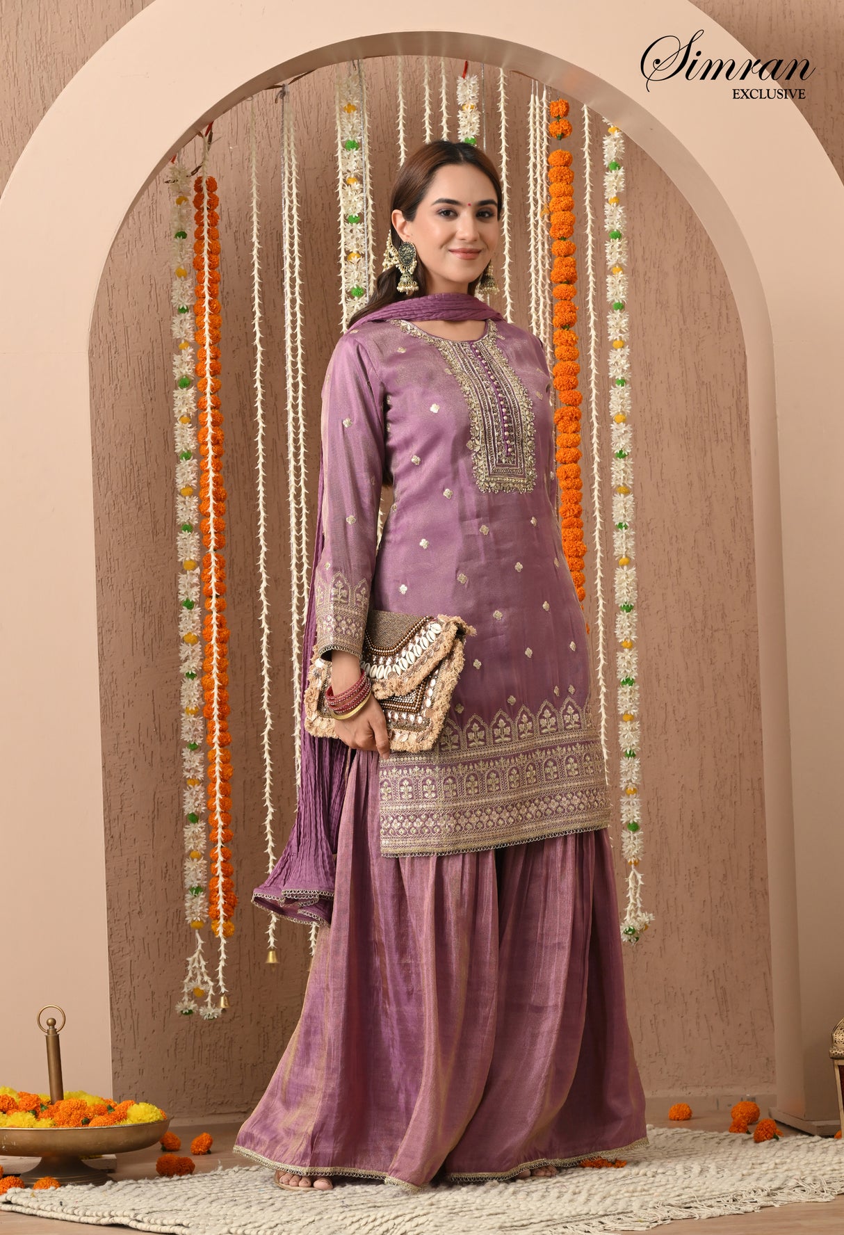 Lavender Zari Sharara Set