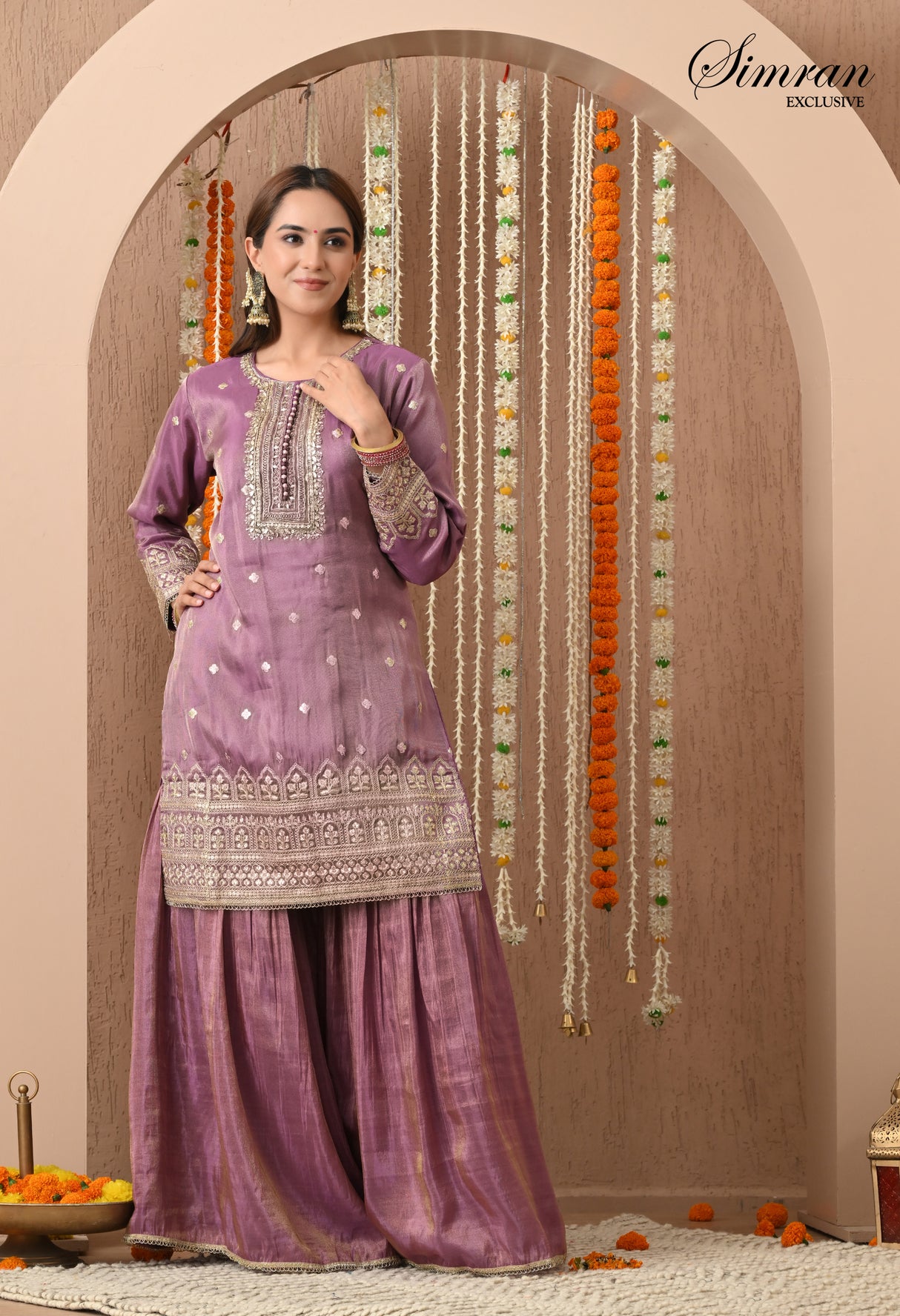 Lavender Zari Sharara Set
