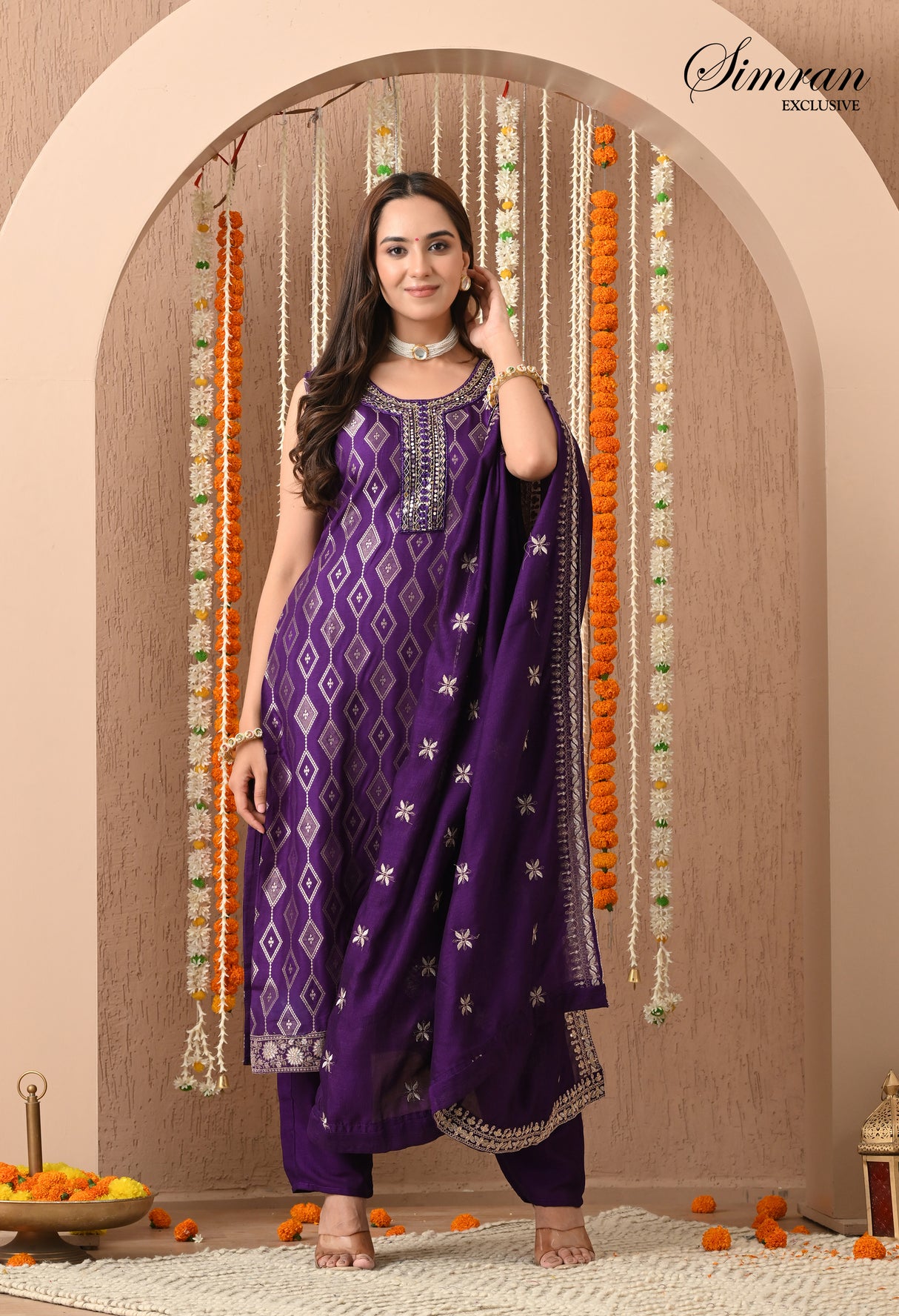 Gold Thread Embroidery with Mirror Work suit