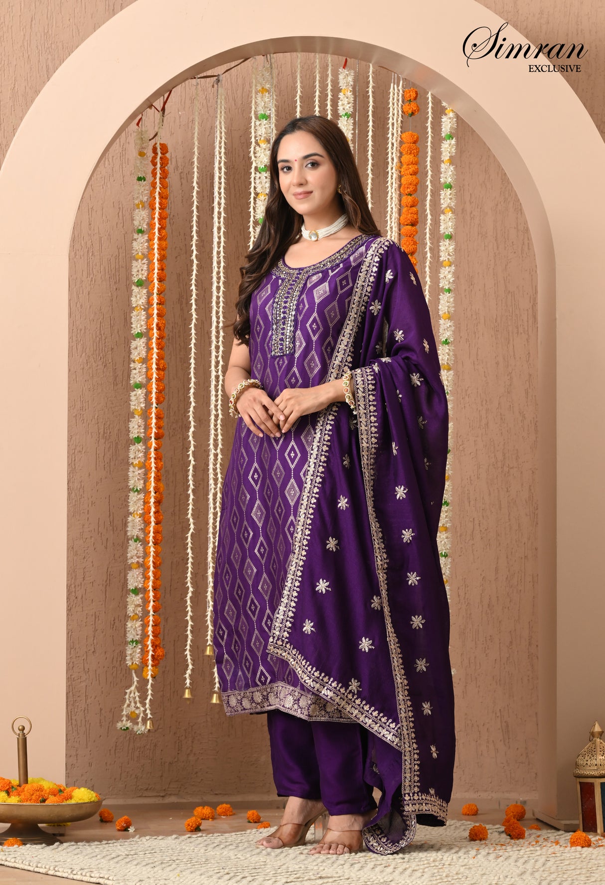 Gold Thread Embroidery with Mirror Work suit