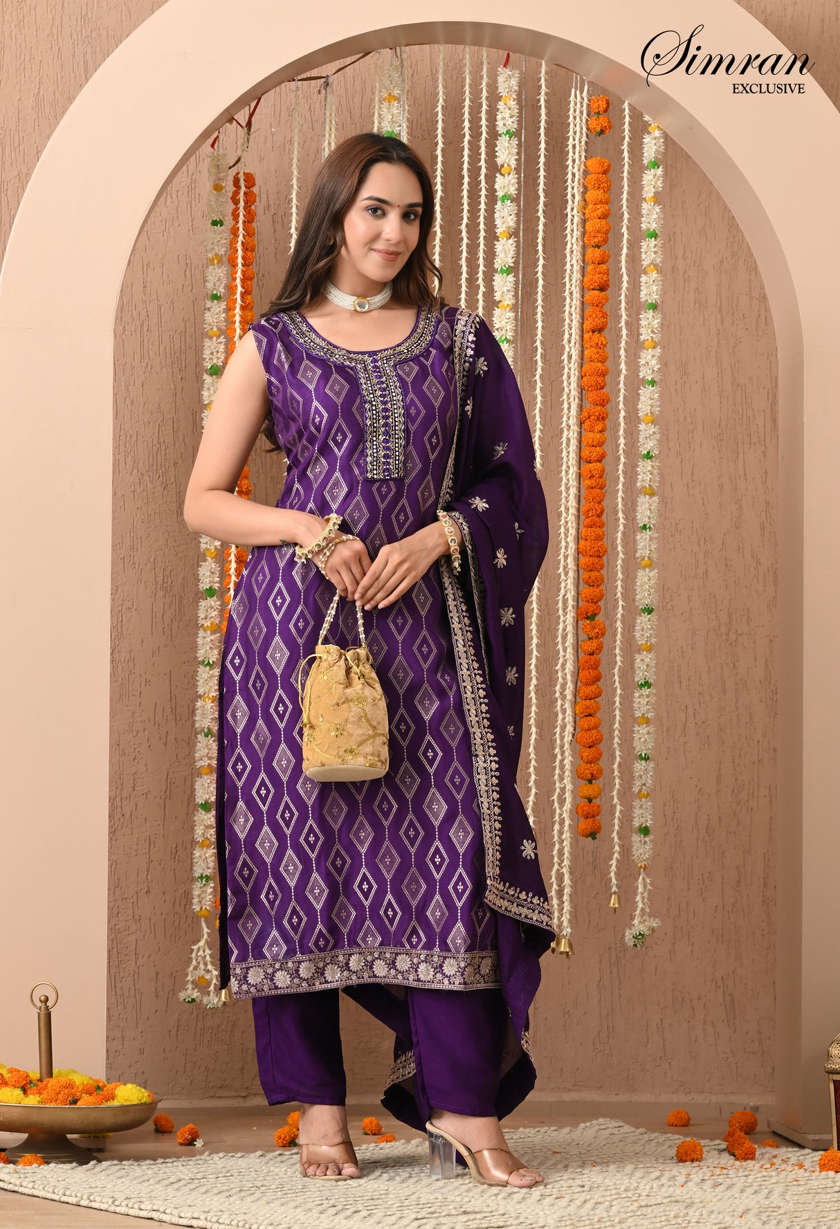 Gold Thread Embroidery with Mirror Work suit