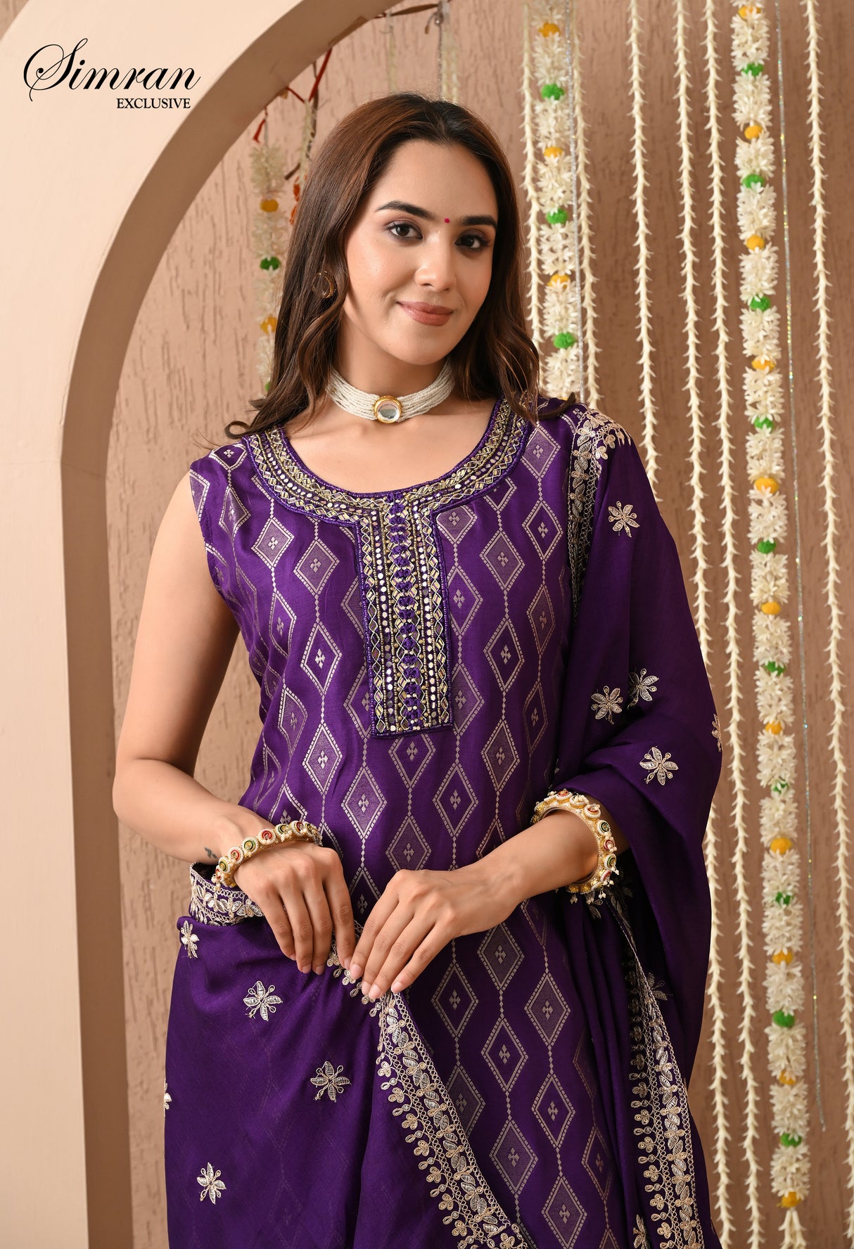 Gold Thread Embroidery with Mirror Work suit