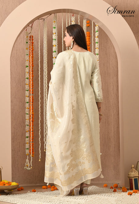 Beige Golden Embroidered Suit