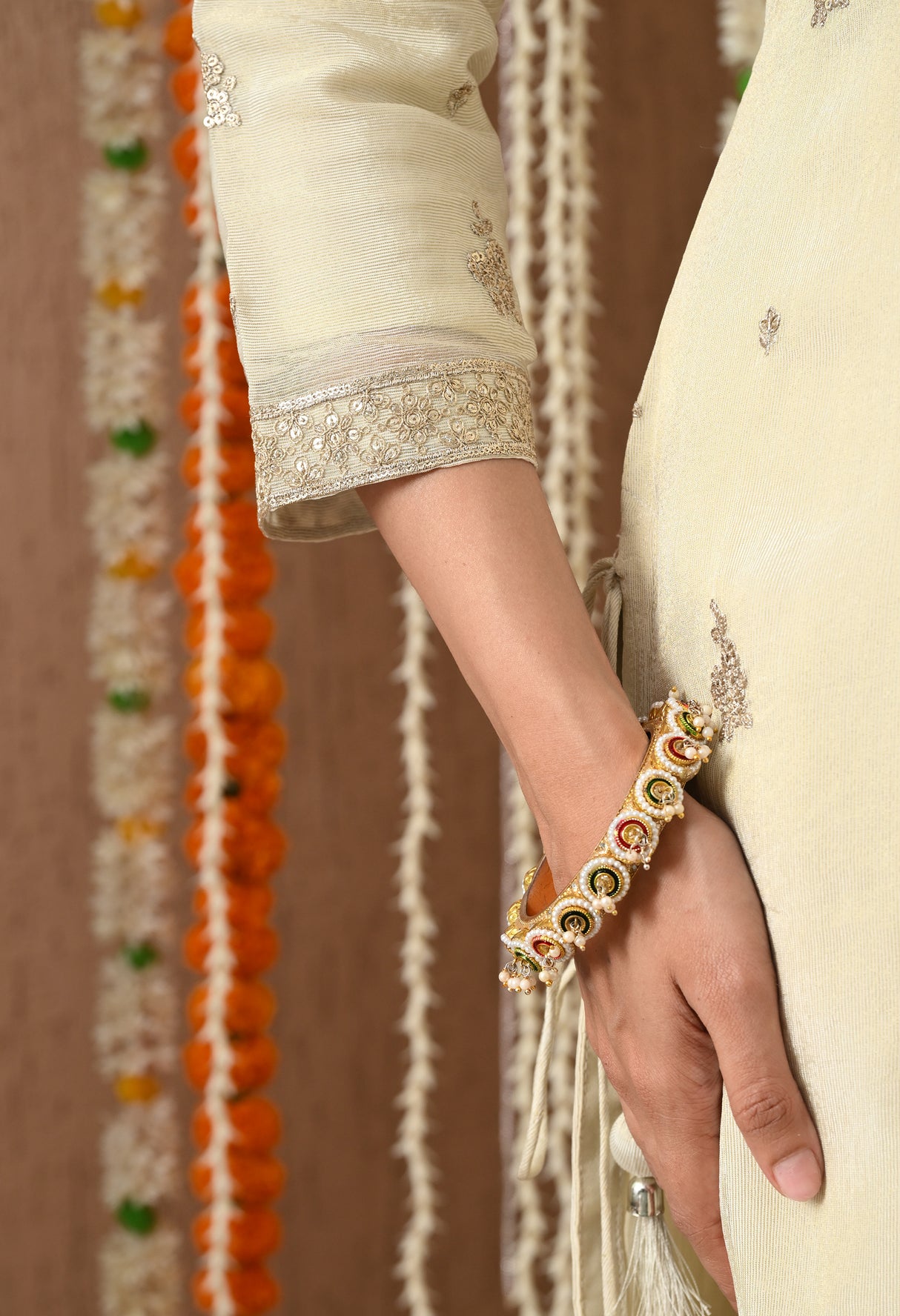 Beige Golden Embroidered Suit