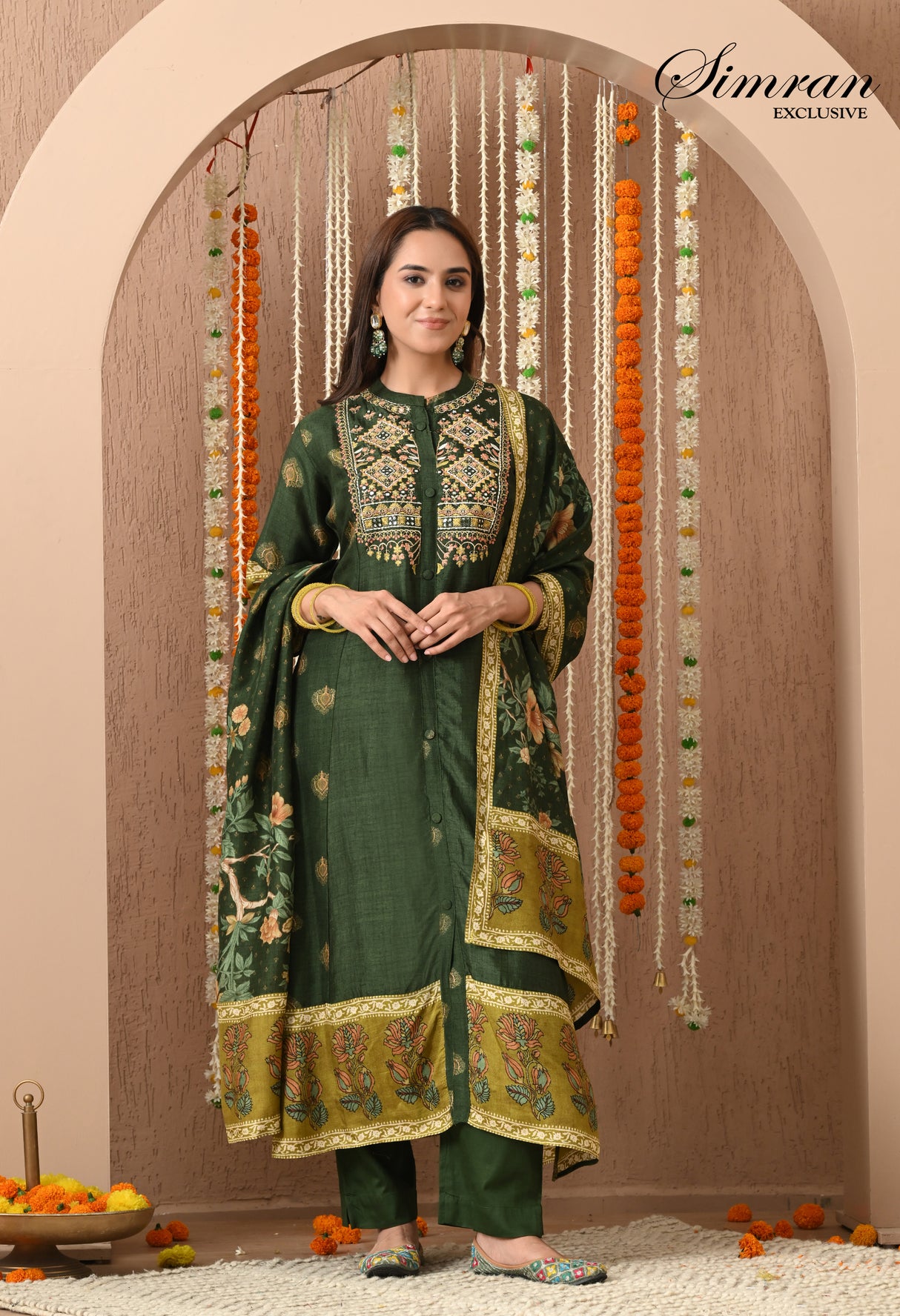 Forest Green with Multicolor Thread Work Suit