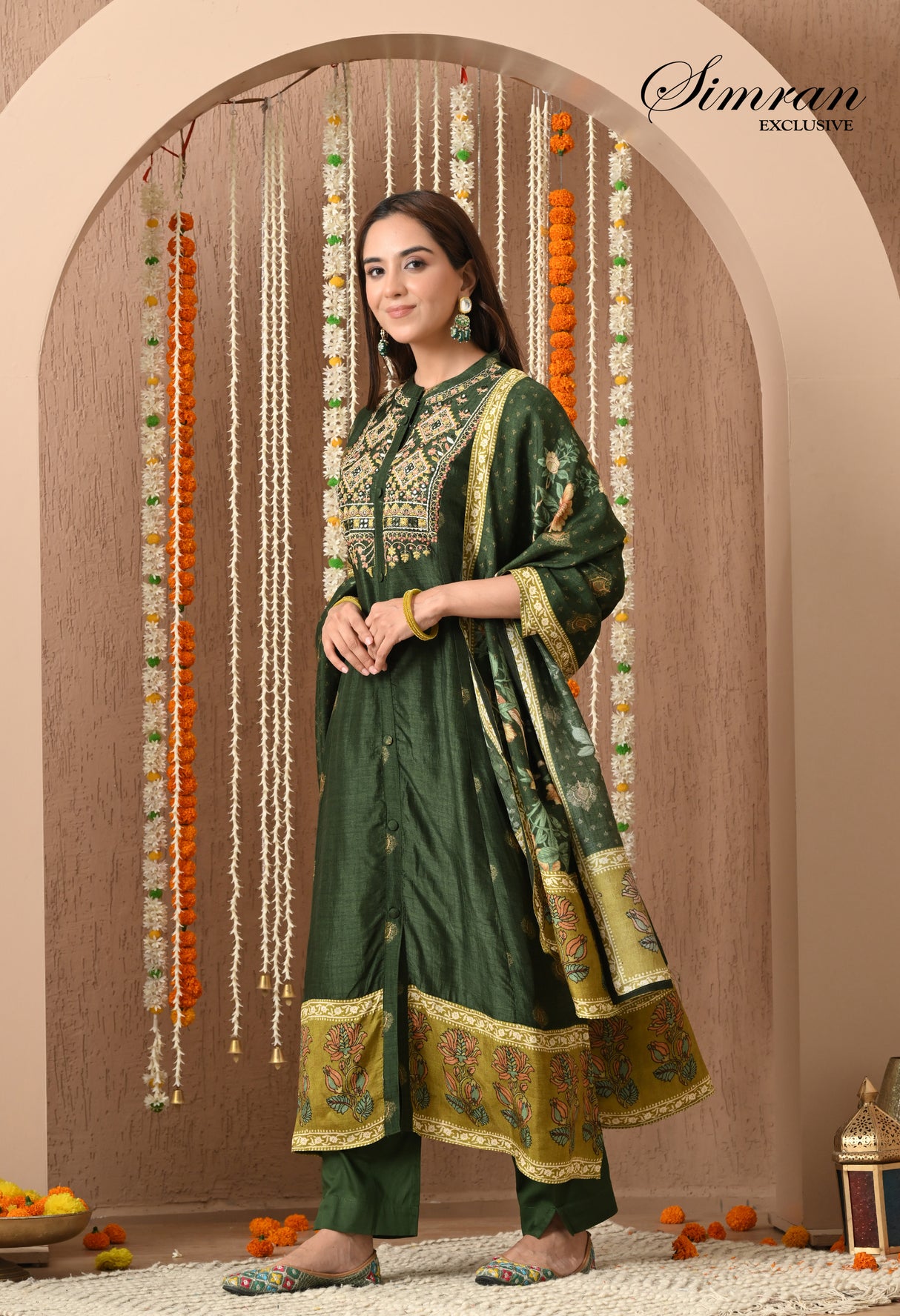 Forest Green with Multicolor Thread Work Suit