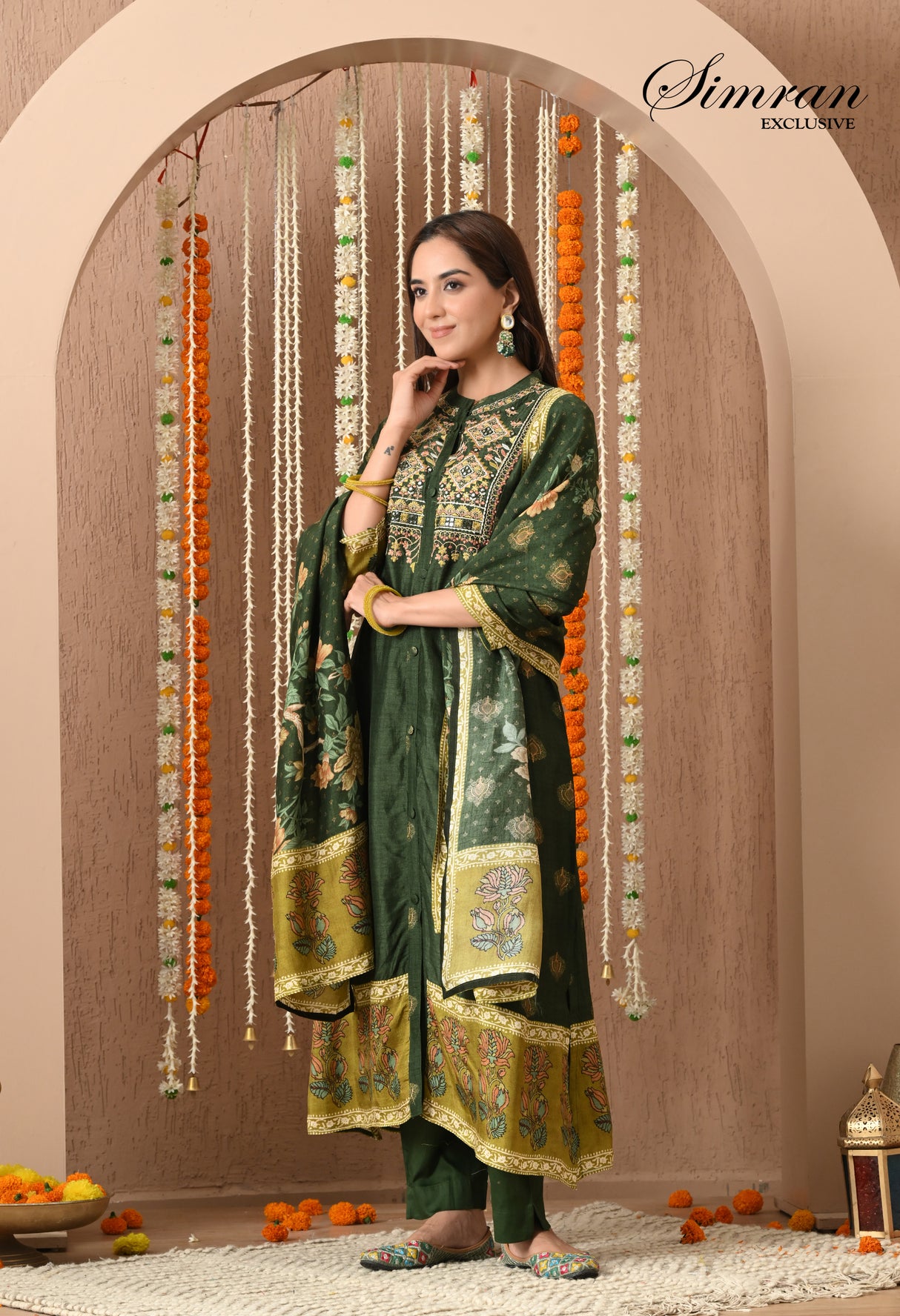 Forest Green with Multicolor Thread Work Suit