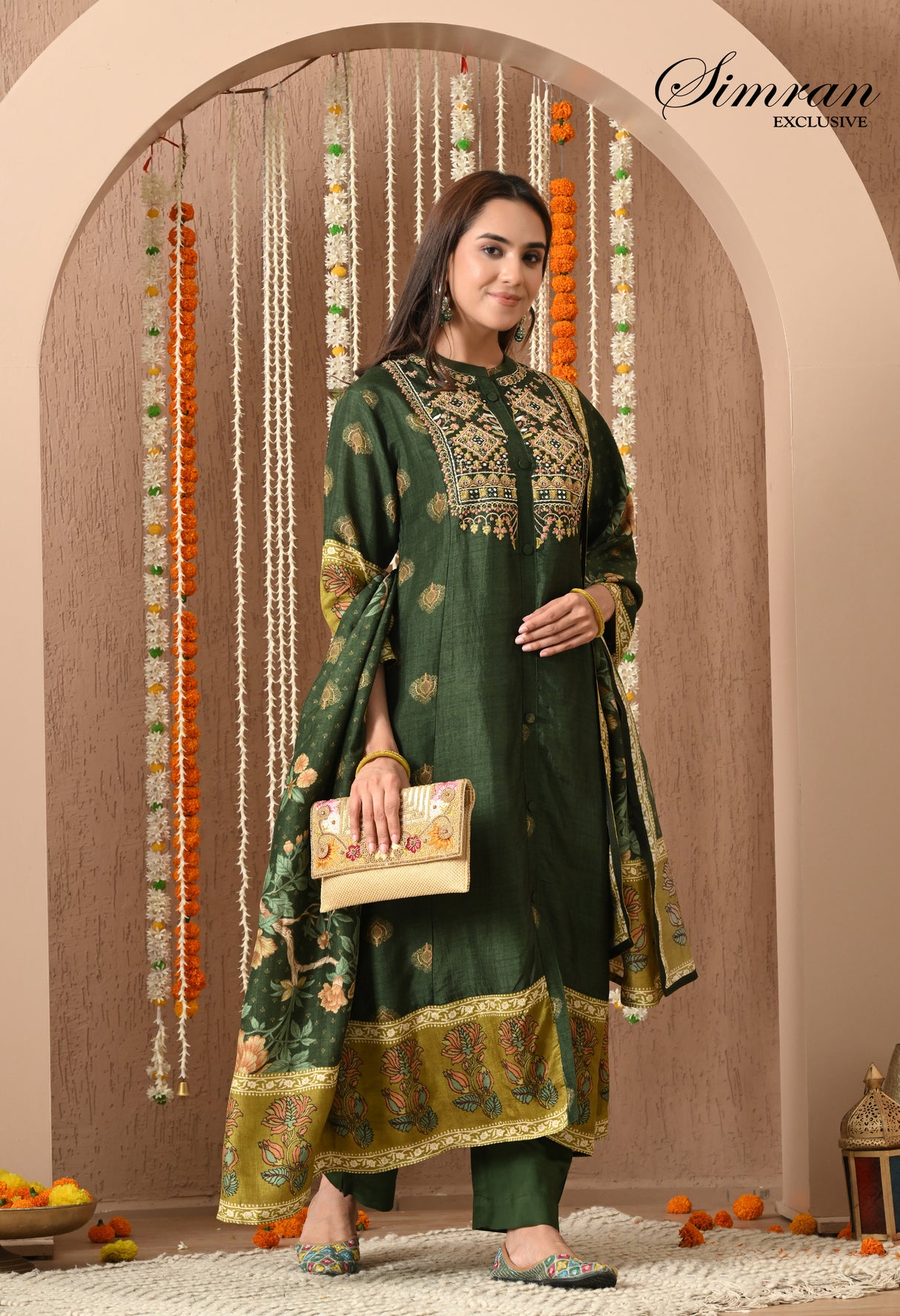 Forest Green with Multicolor Thread Work Suit
